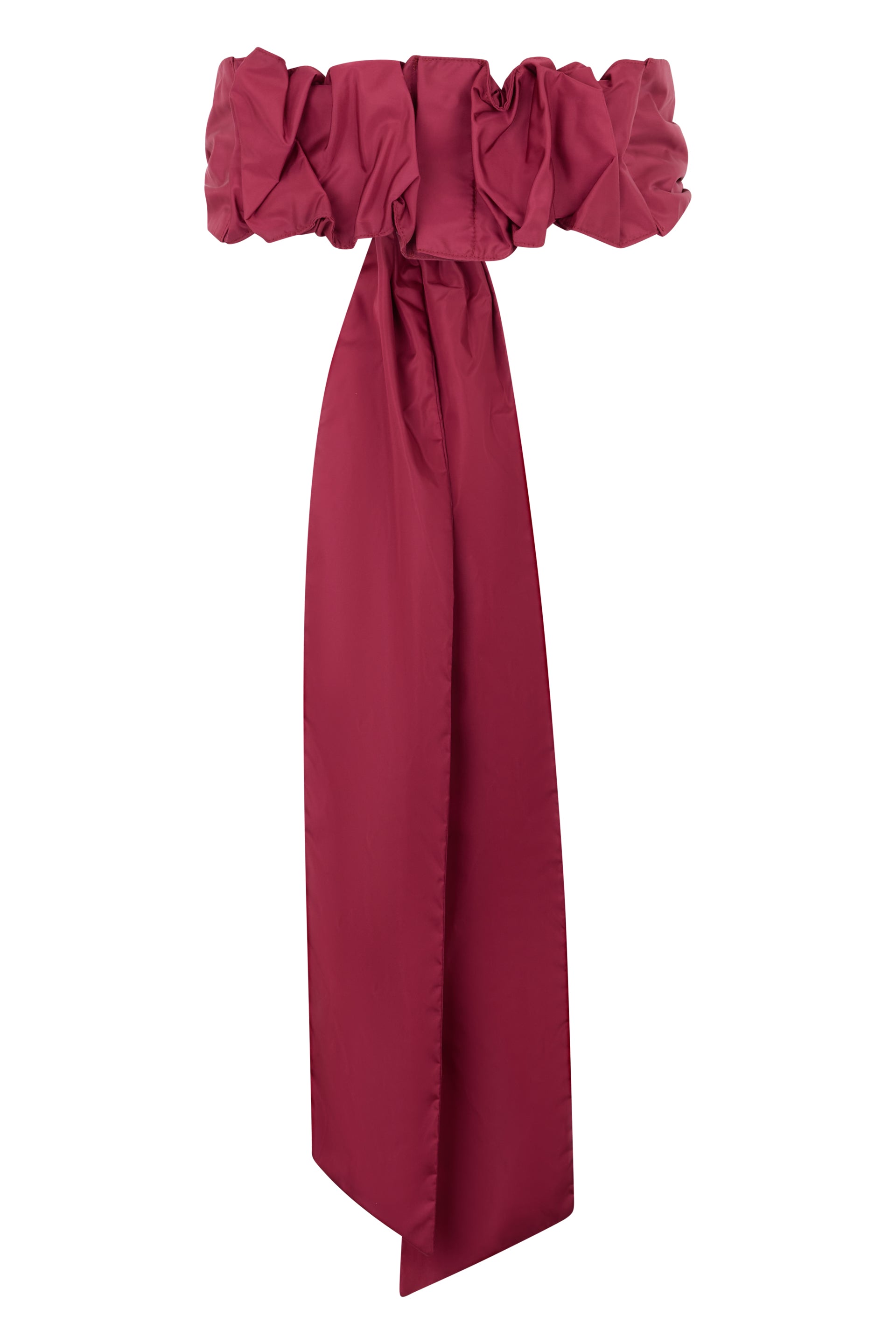 Elegant bordeaux hair accessory with voluminous bow.