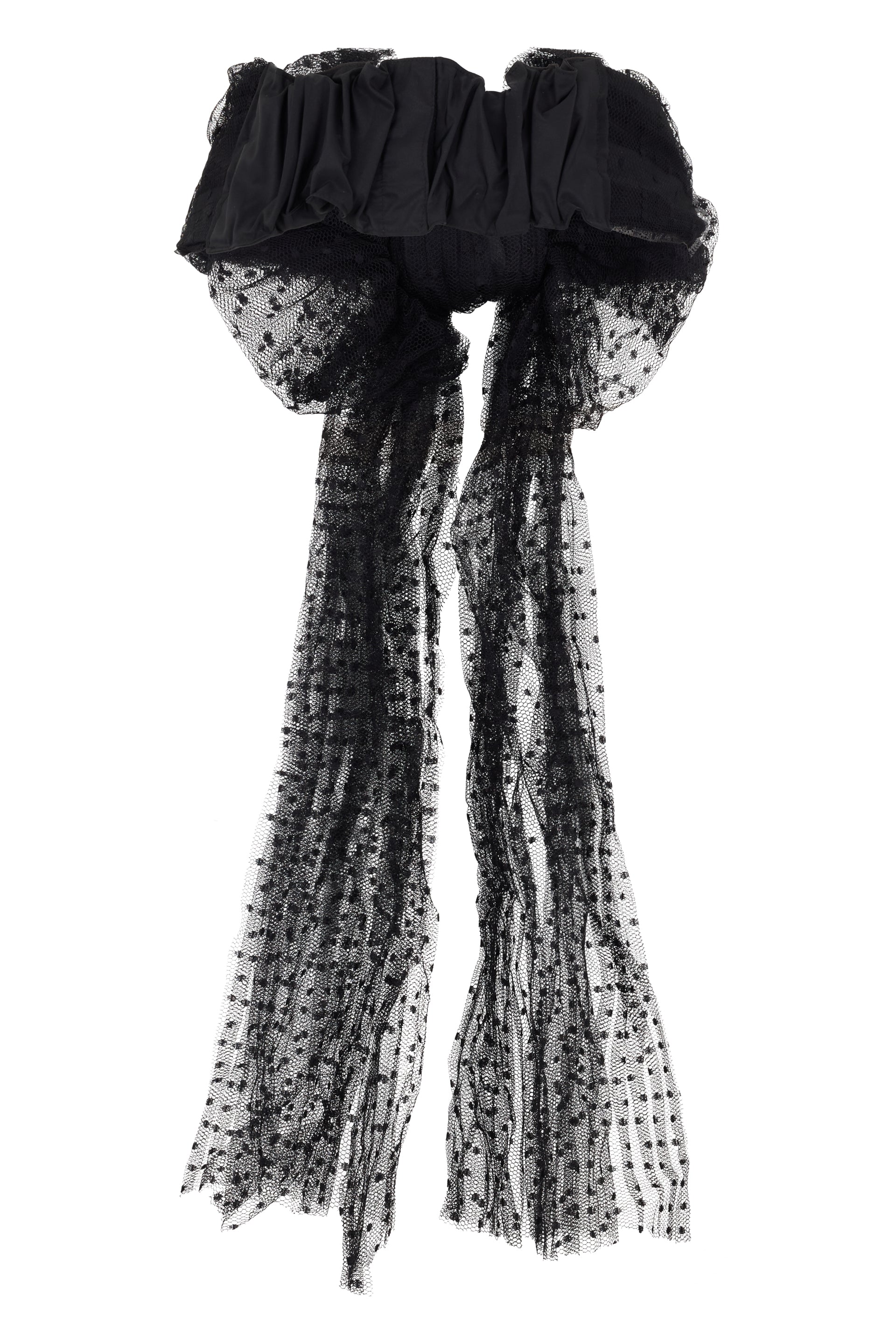 Elegant black hairband with mesh details.