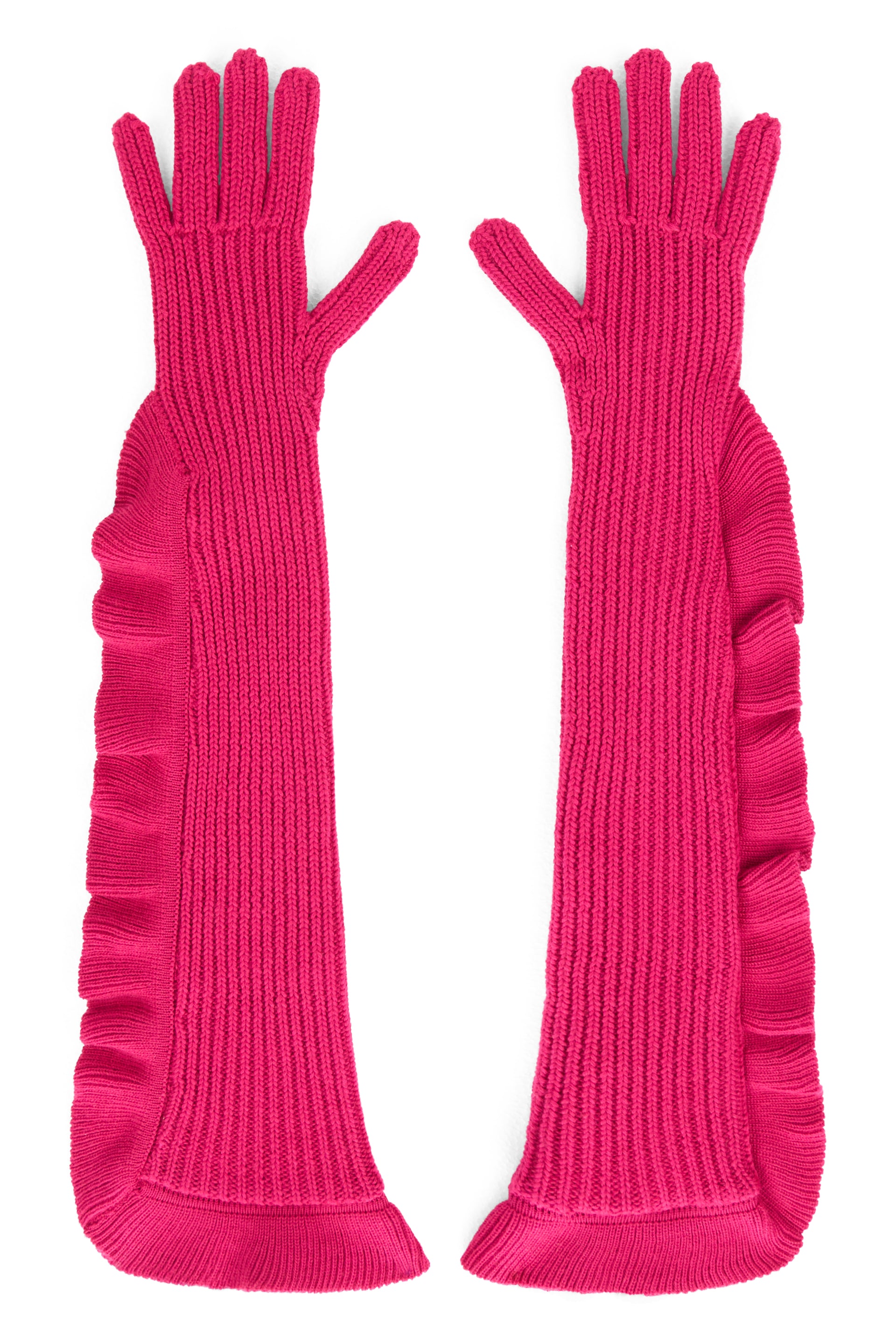 Fuchsia long gloves with a bold and vibrant style.