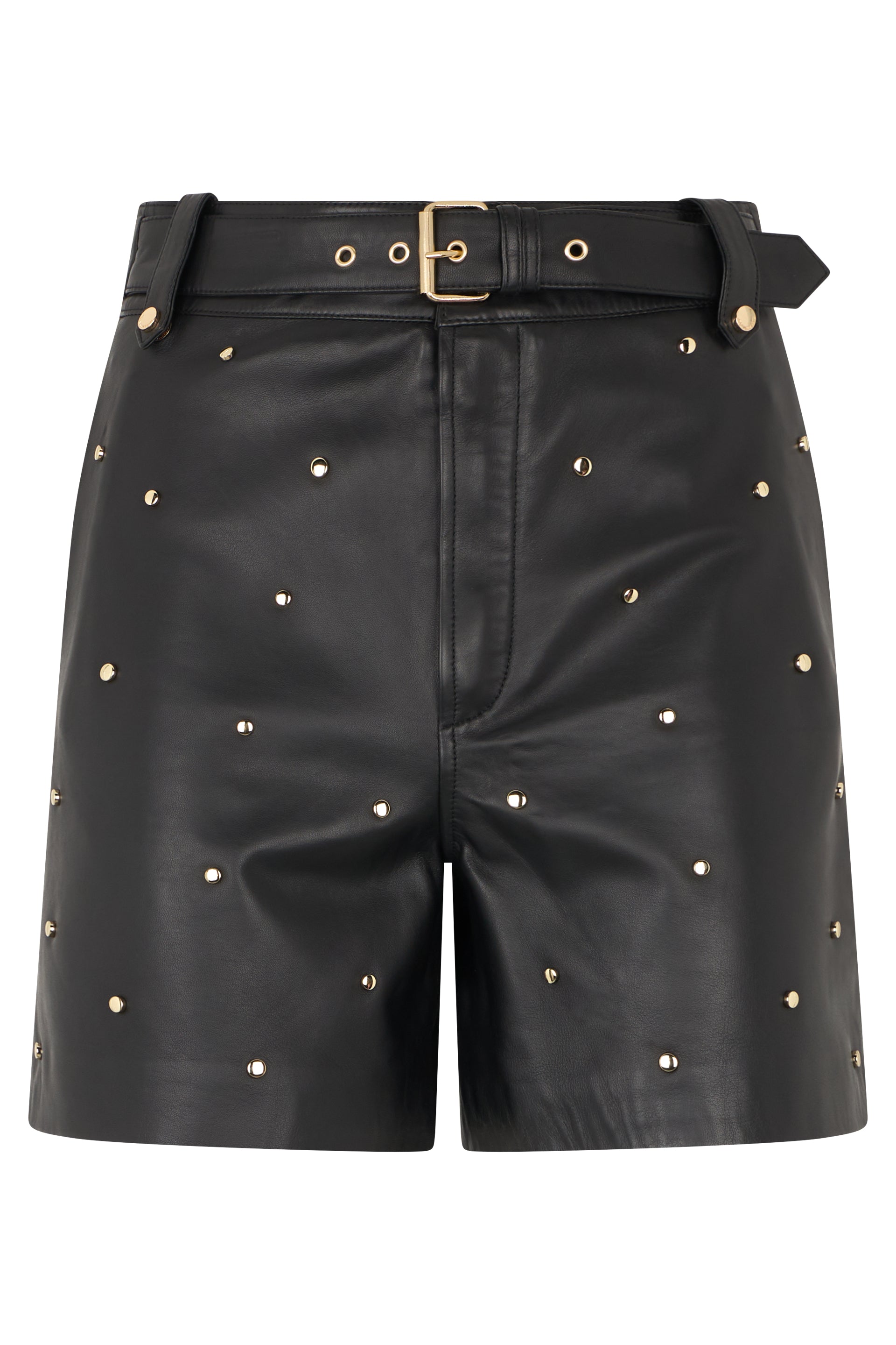 Black leather shorts with modern and chic design.