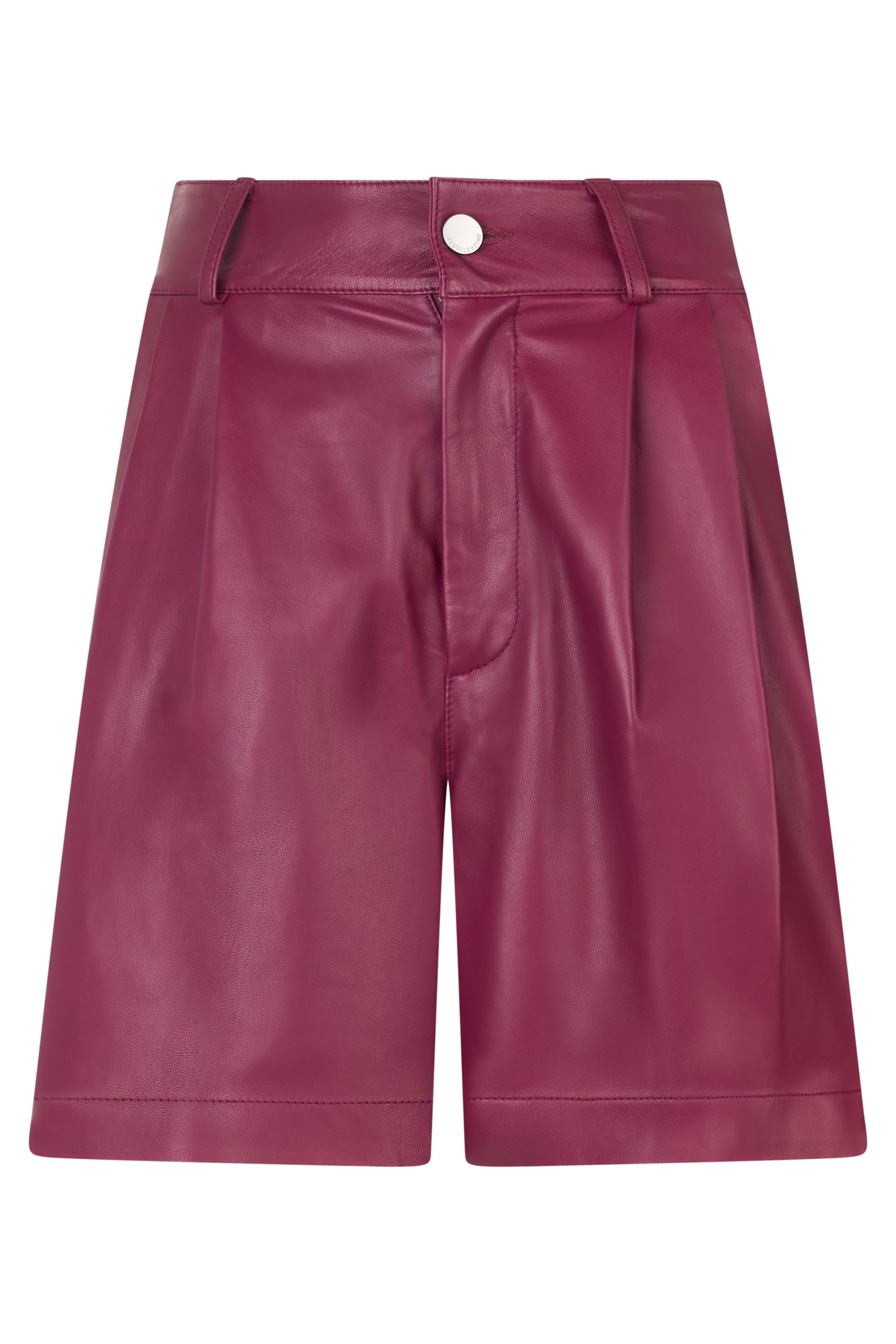 Bordeaux-colored leather shorts, elegant and versatile.