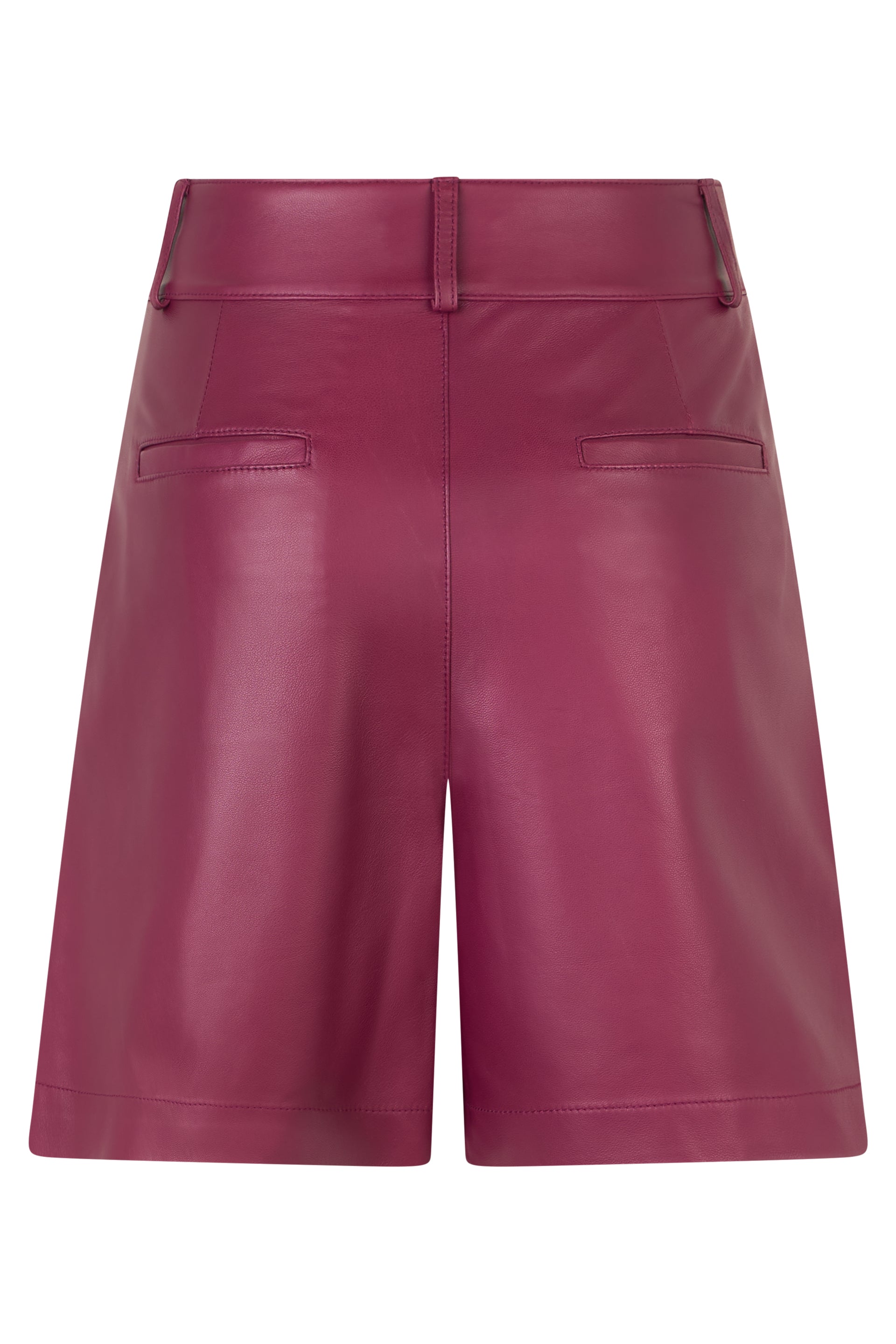Bordeaux-colored leather shorts, elegant and versatile.