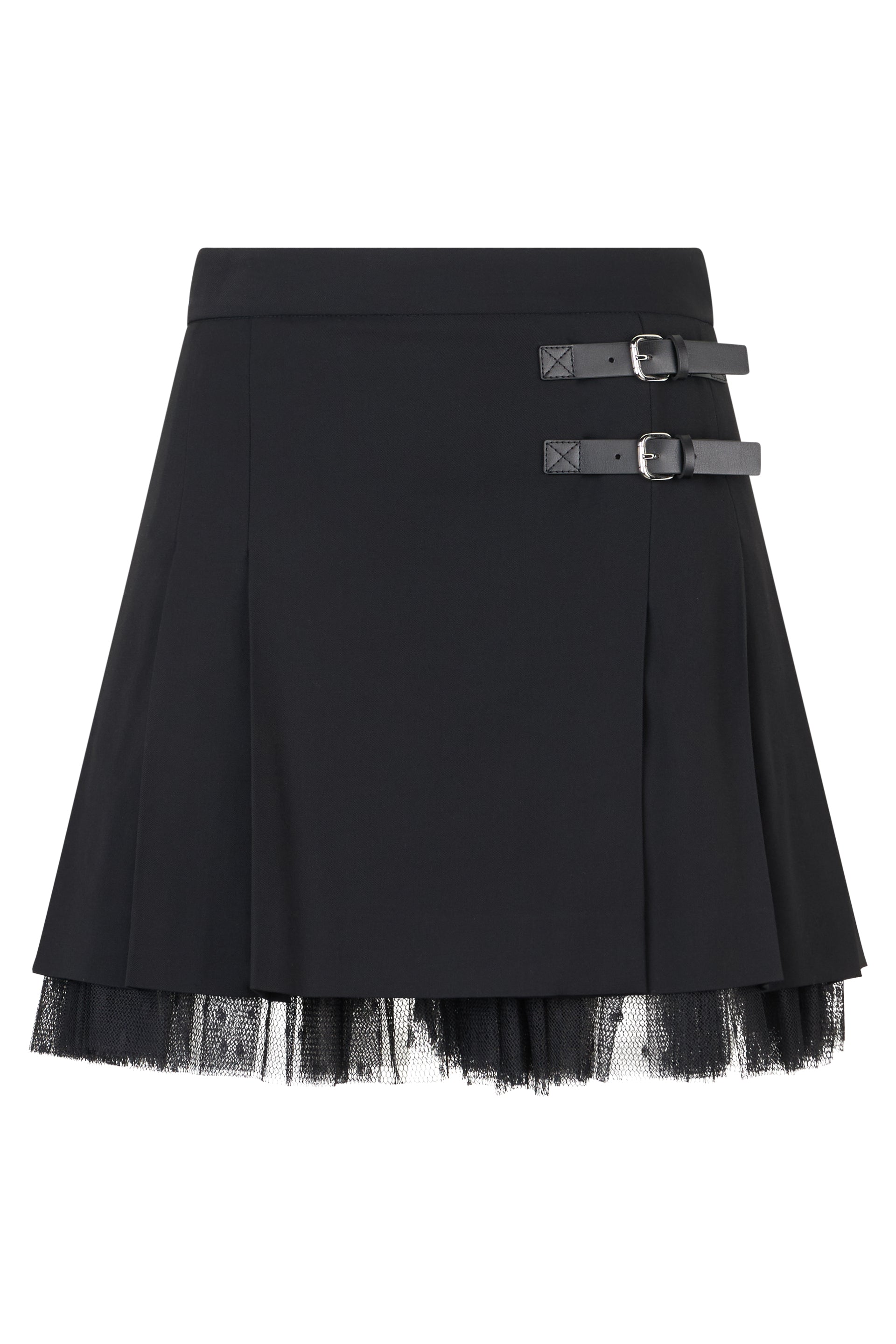 Elegant and versatile short black skirt.