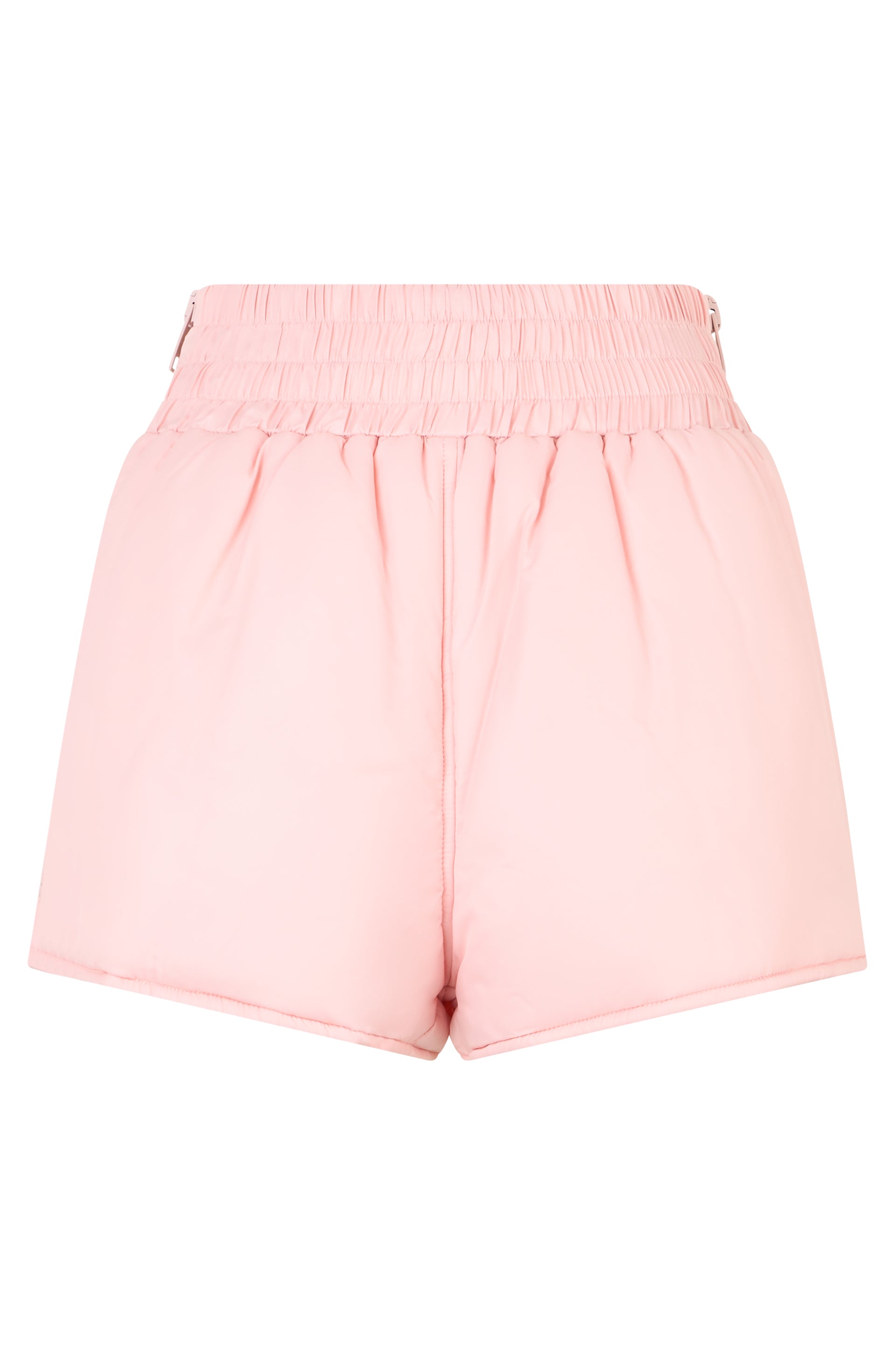 Pale pink shorts with an elastic waistband.