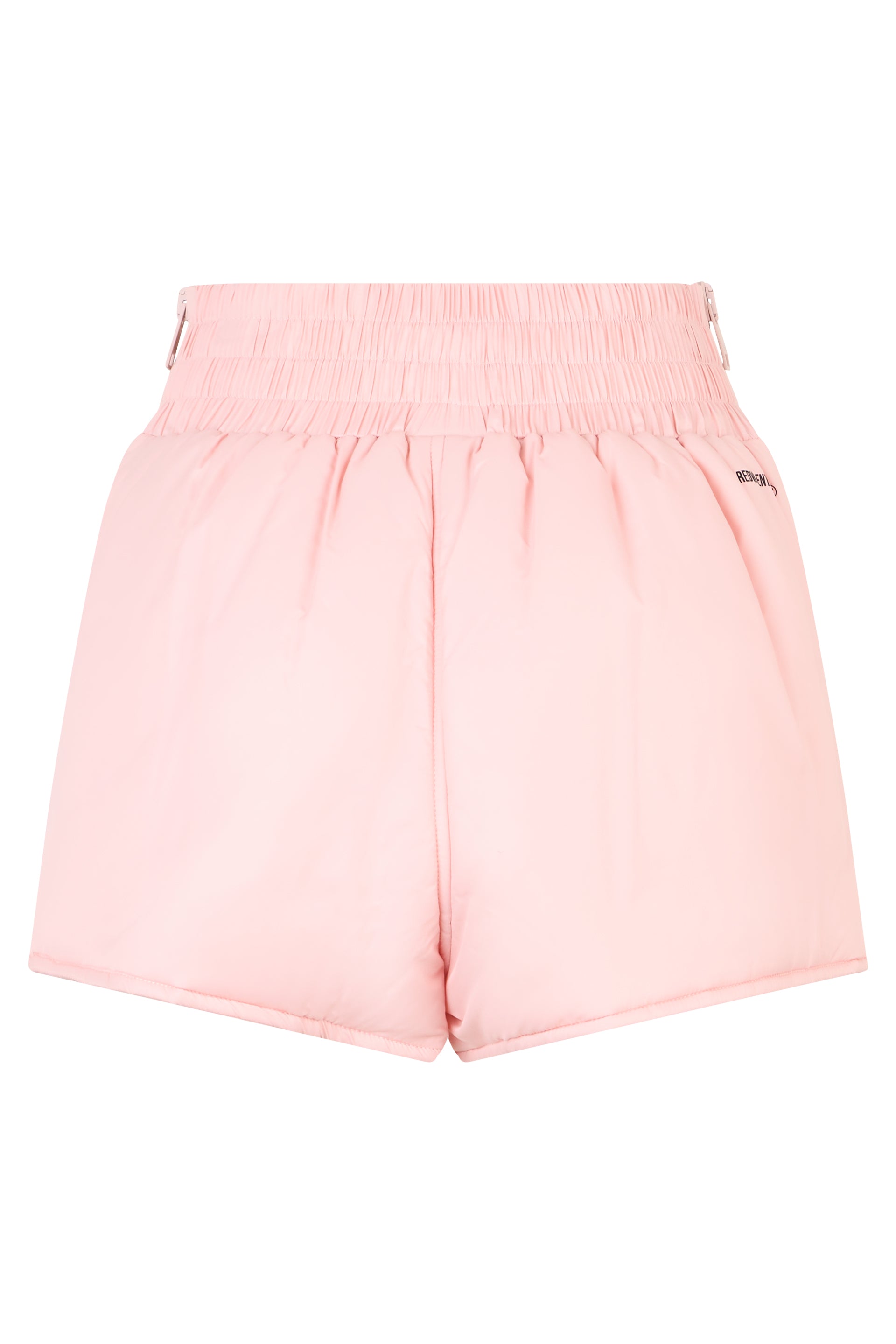 Pale pink shorts with an elastic waistband.