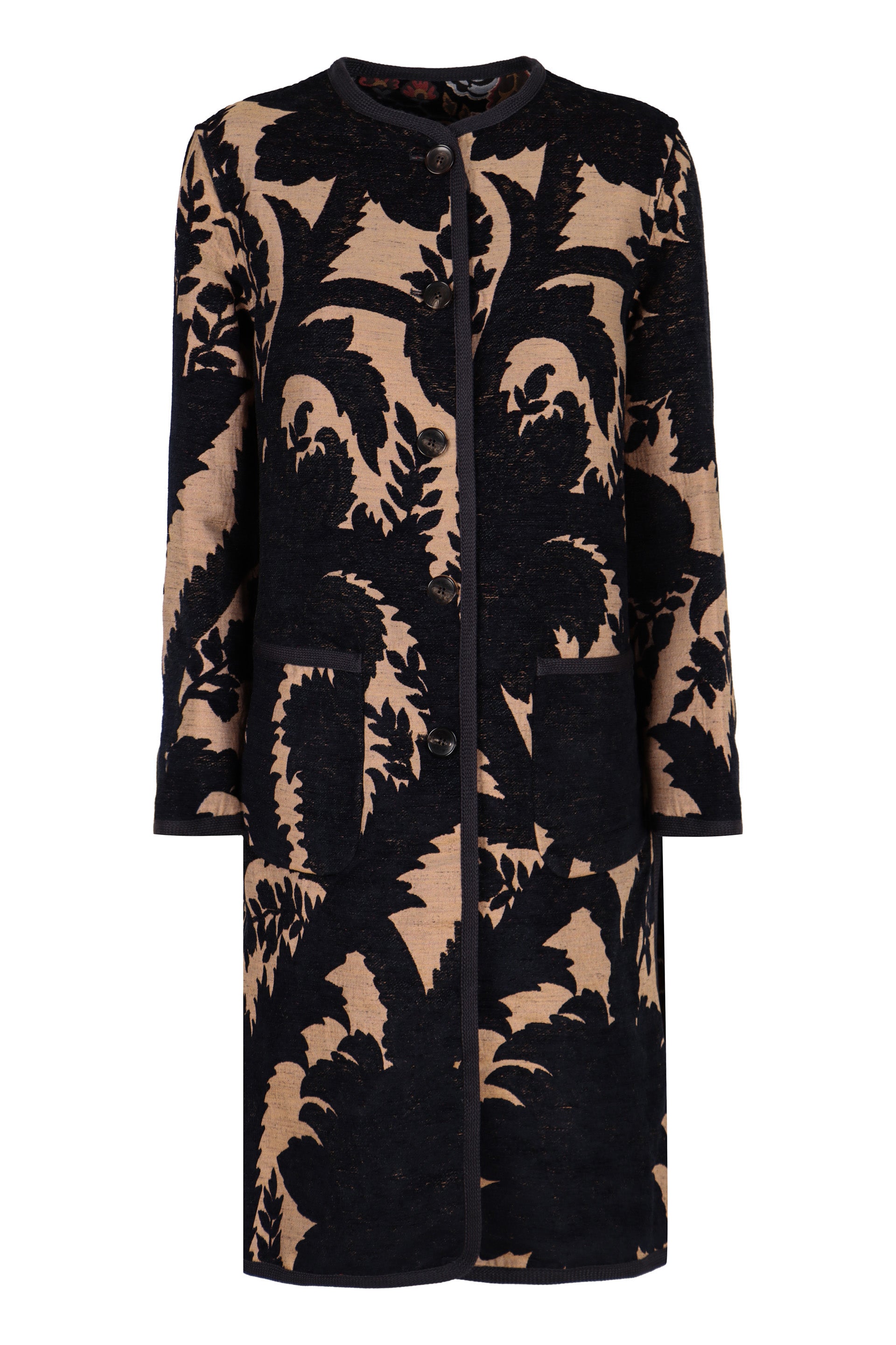 Reversible coat in jacquard pattern