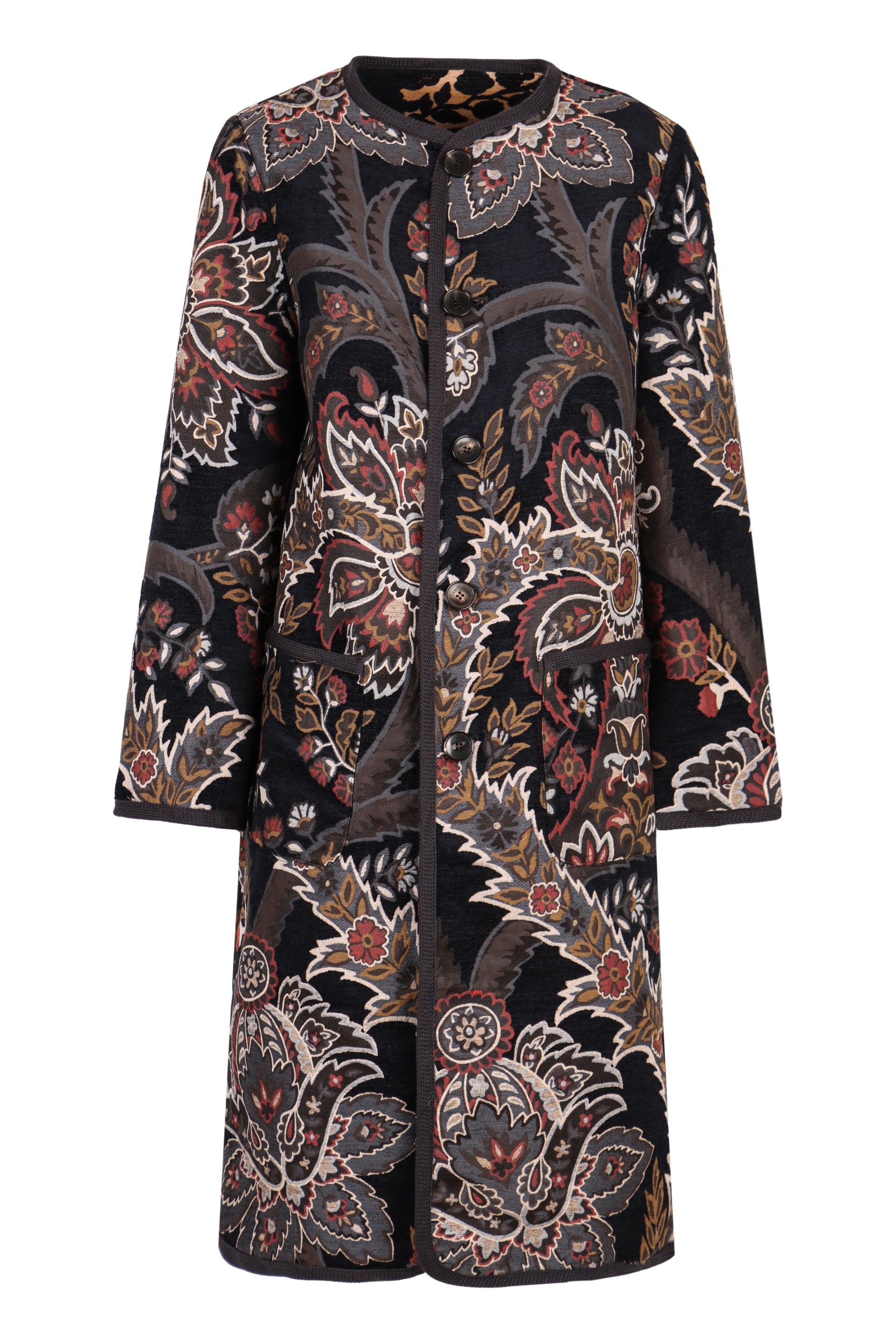 Reversible coat in jacquard pattern