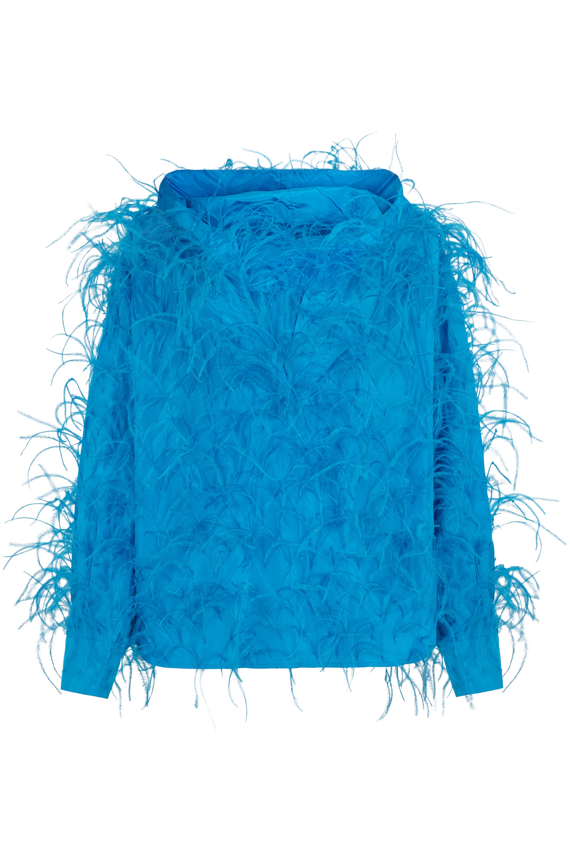 Blue pullover with details in soft fur