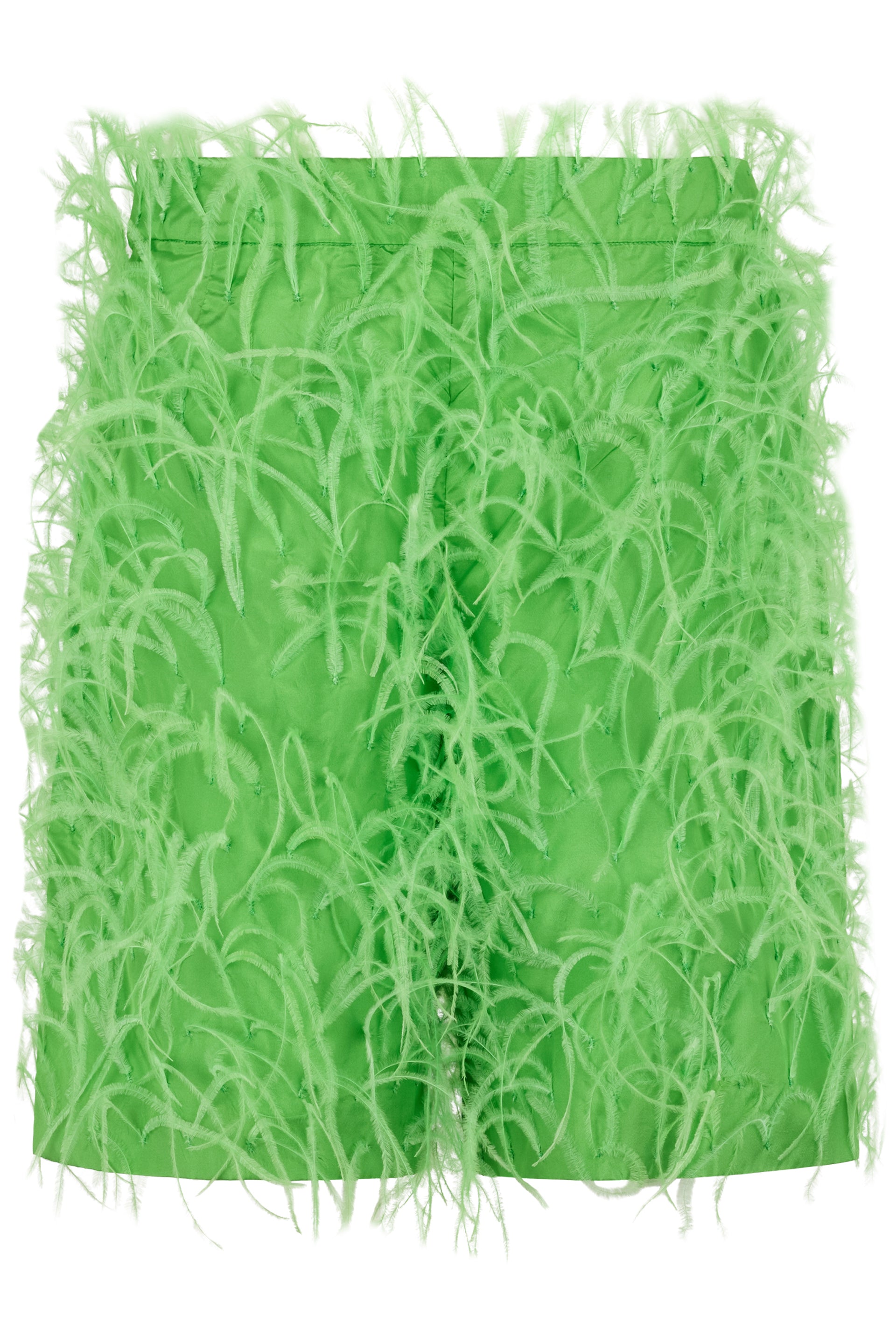 Green short pants with feathers.