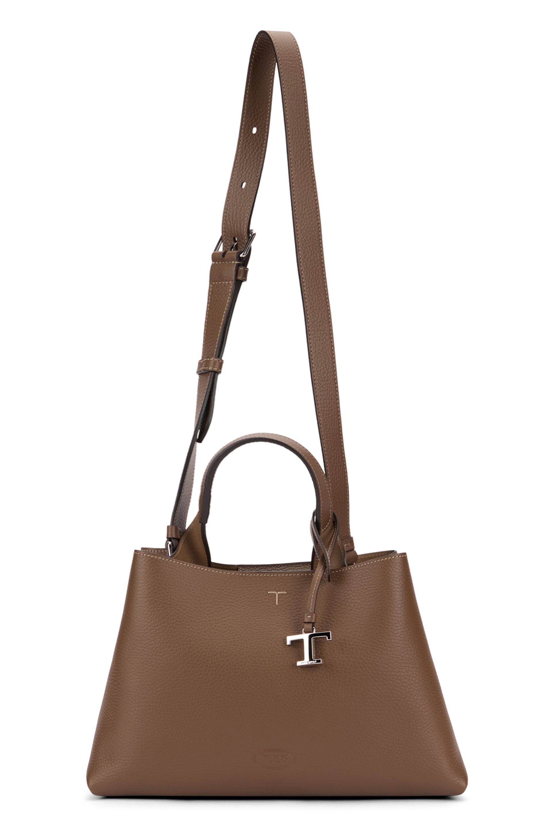 Leather handbag with shoulder strap