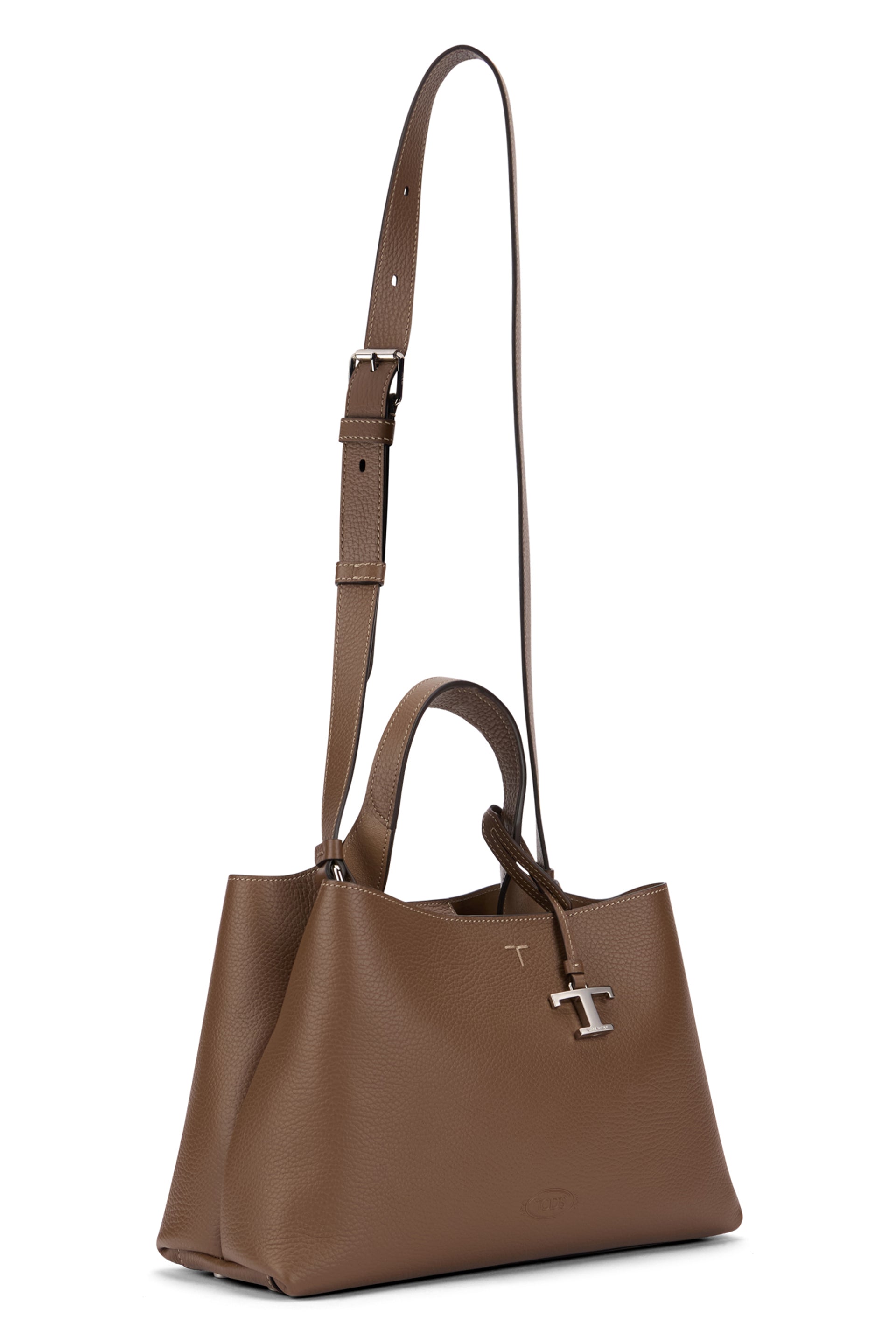 Leather handbag with shoulder strap