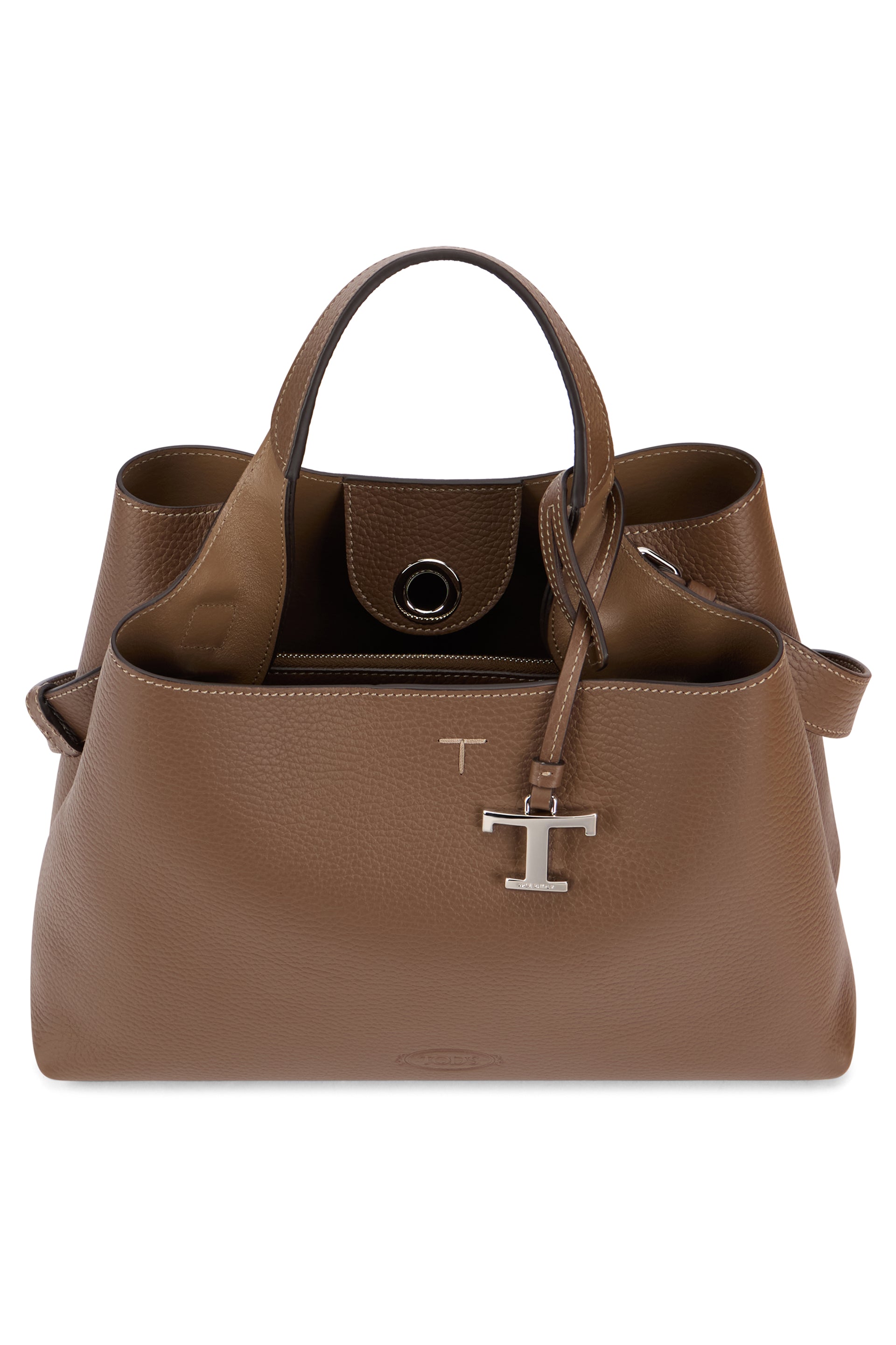 Leather handbag with shoulder strap