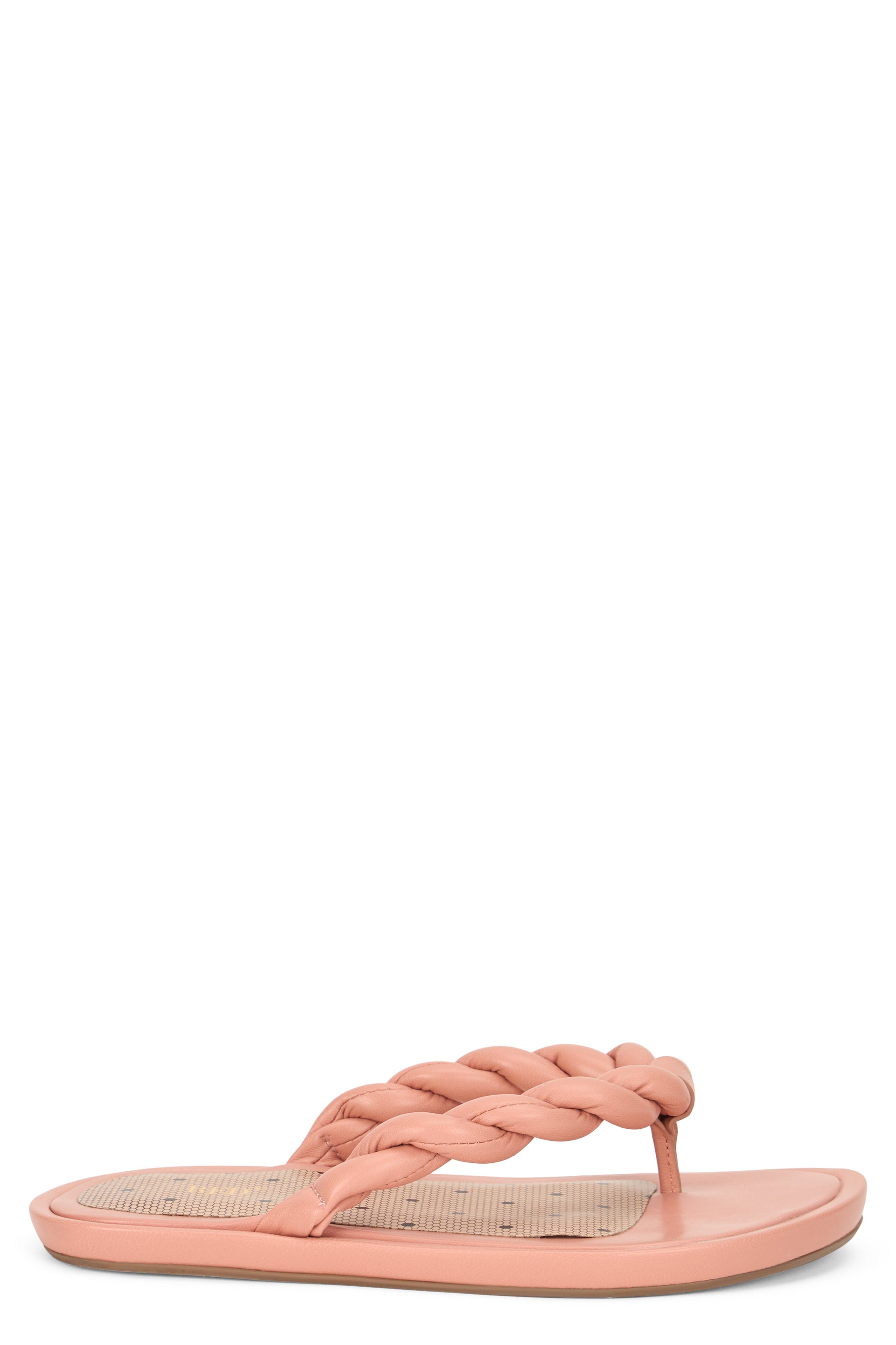 Pink salmon flip-flop sandal, stylish and comfortable.