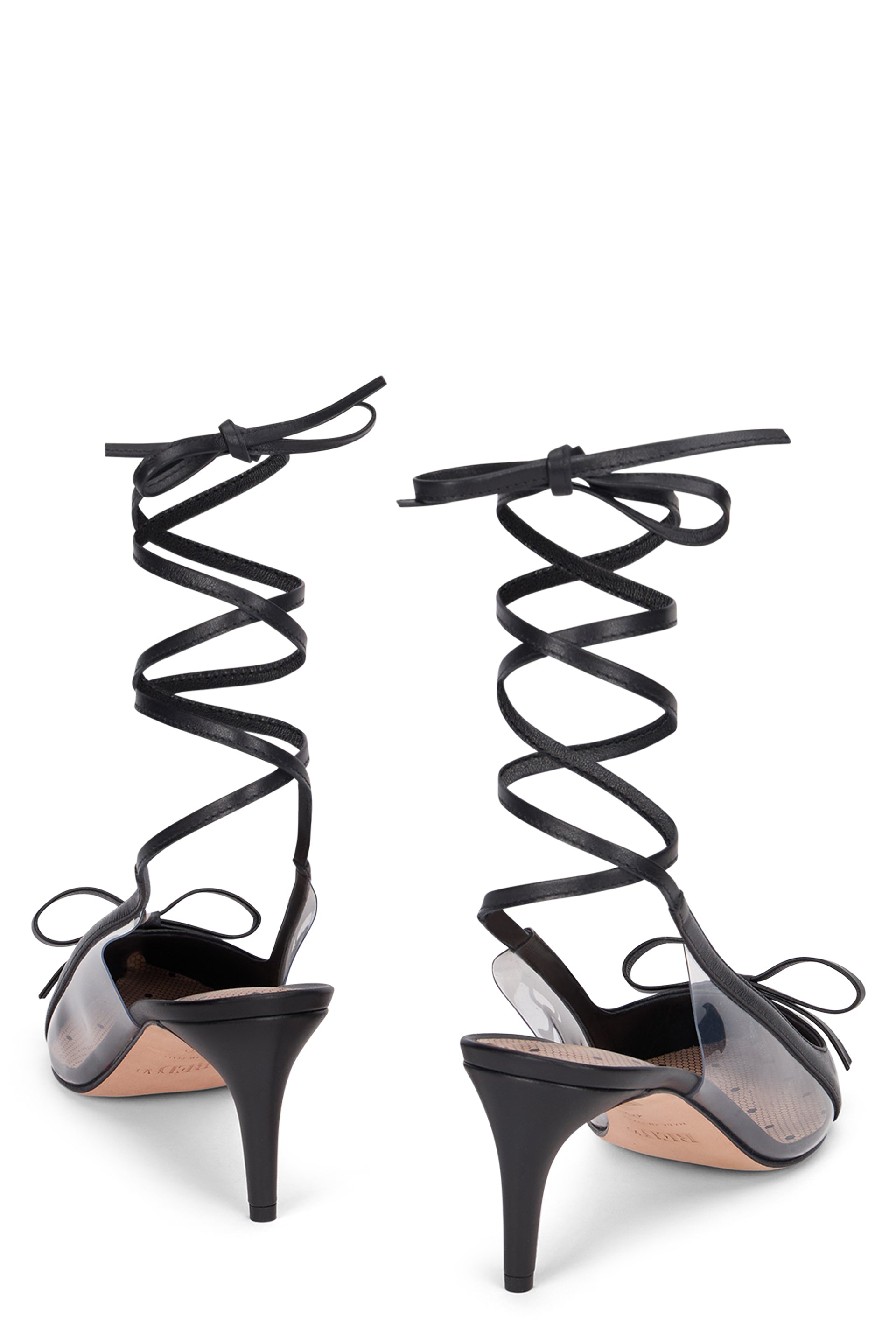 Black sweetheart neckline with a pointed toe and medium heel.