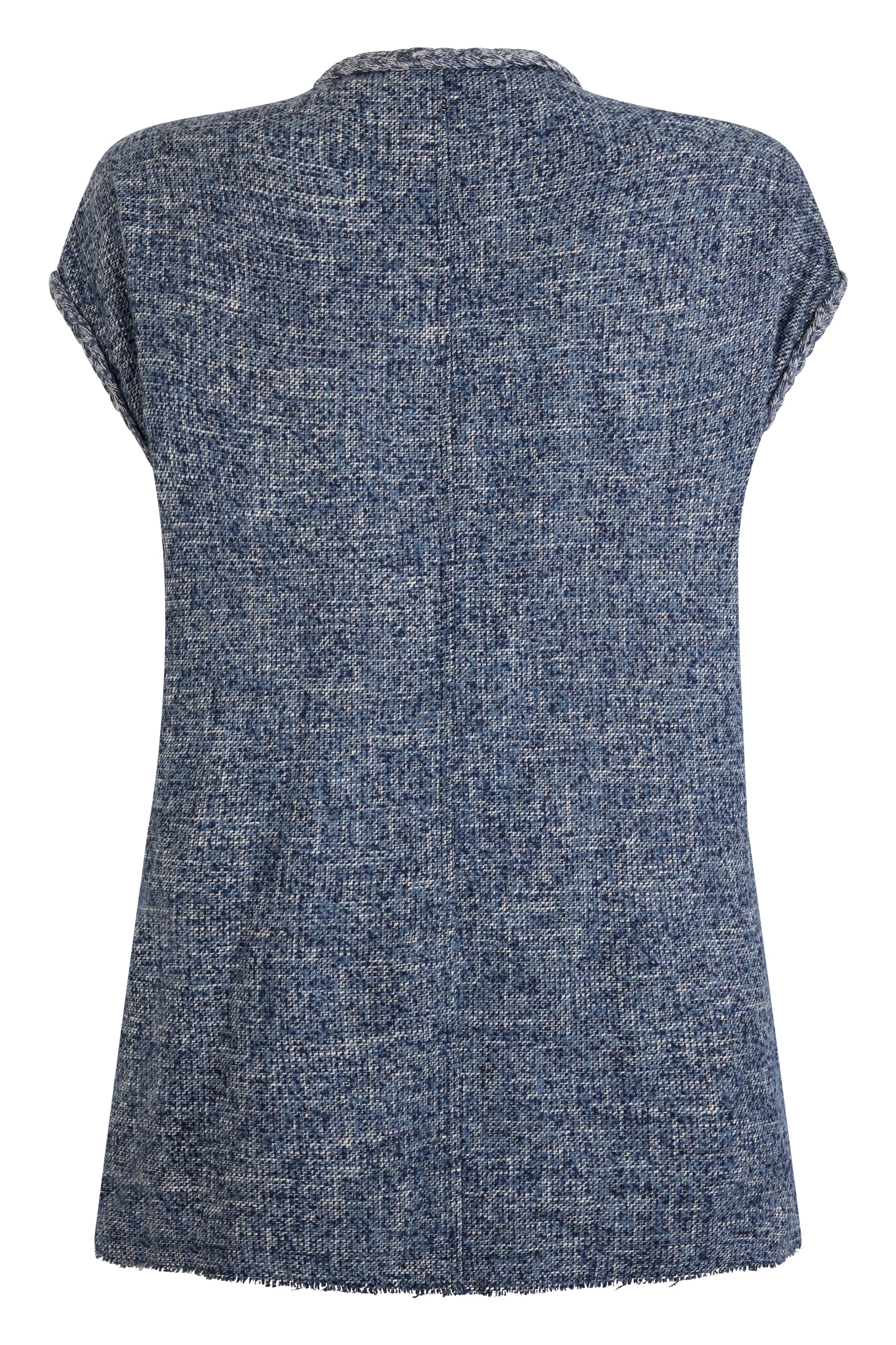 Mini dress in shades of blue with short sleeves.