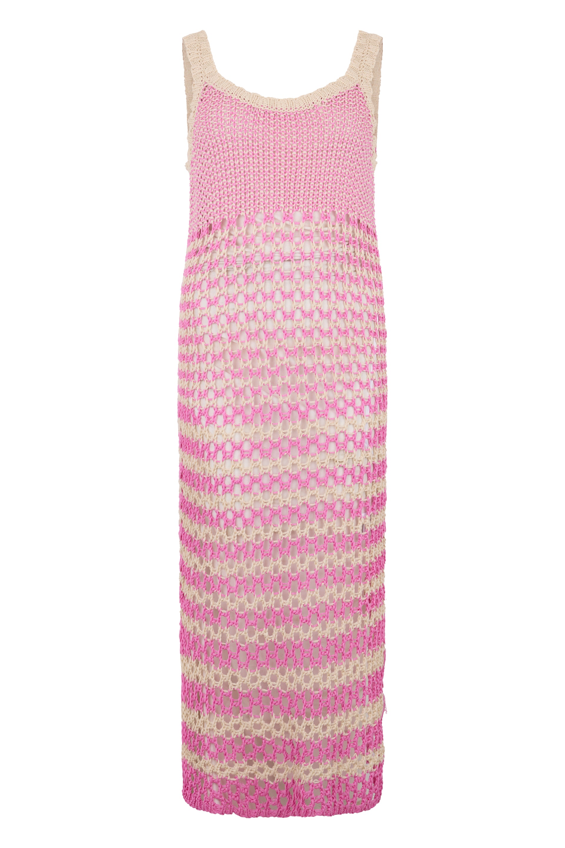Long striped pink summer dress elegant.