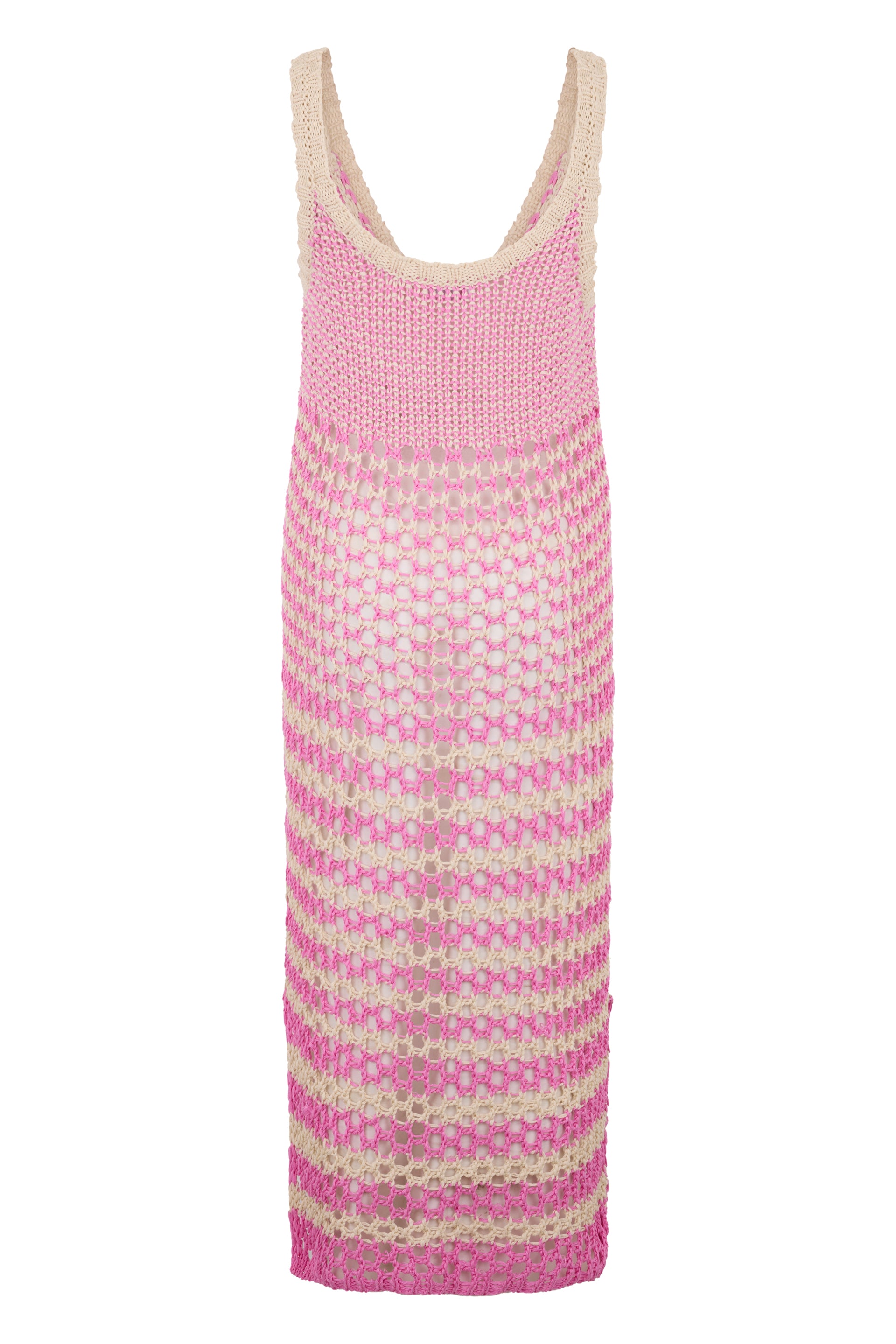 Long striped pink summer dress elegant.