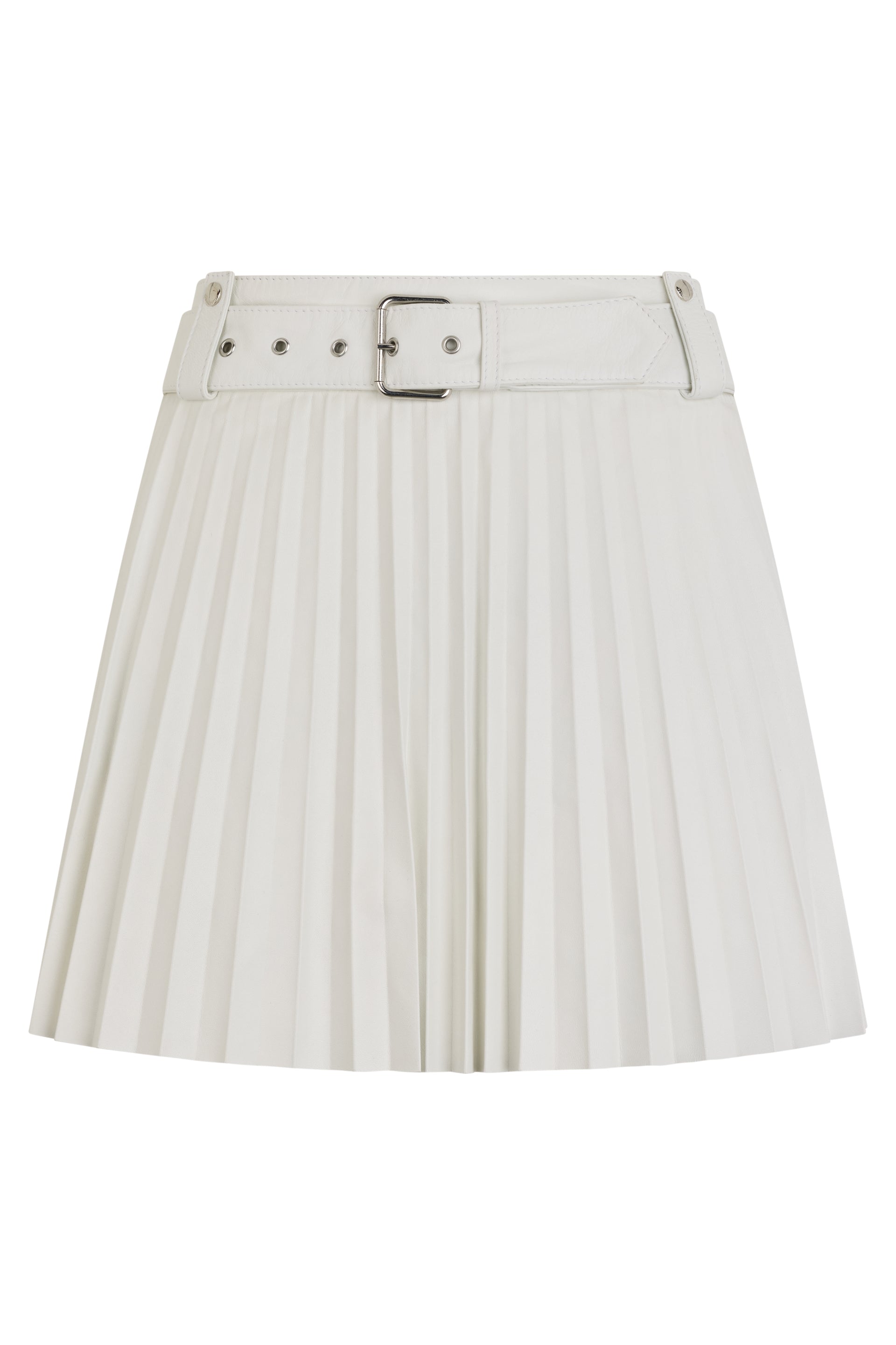 White pleated skirt, lightweight, versatile, and refined.