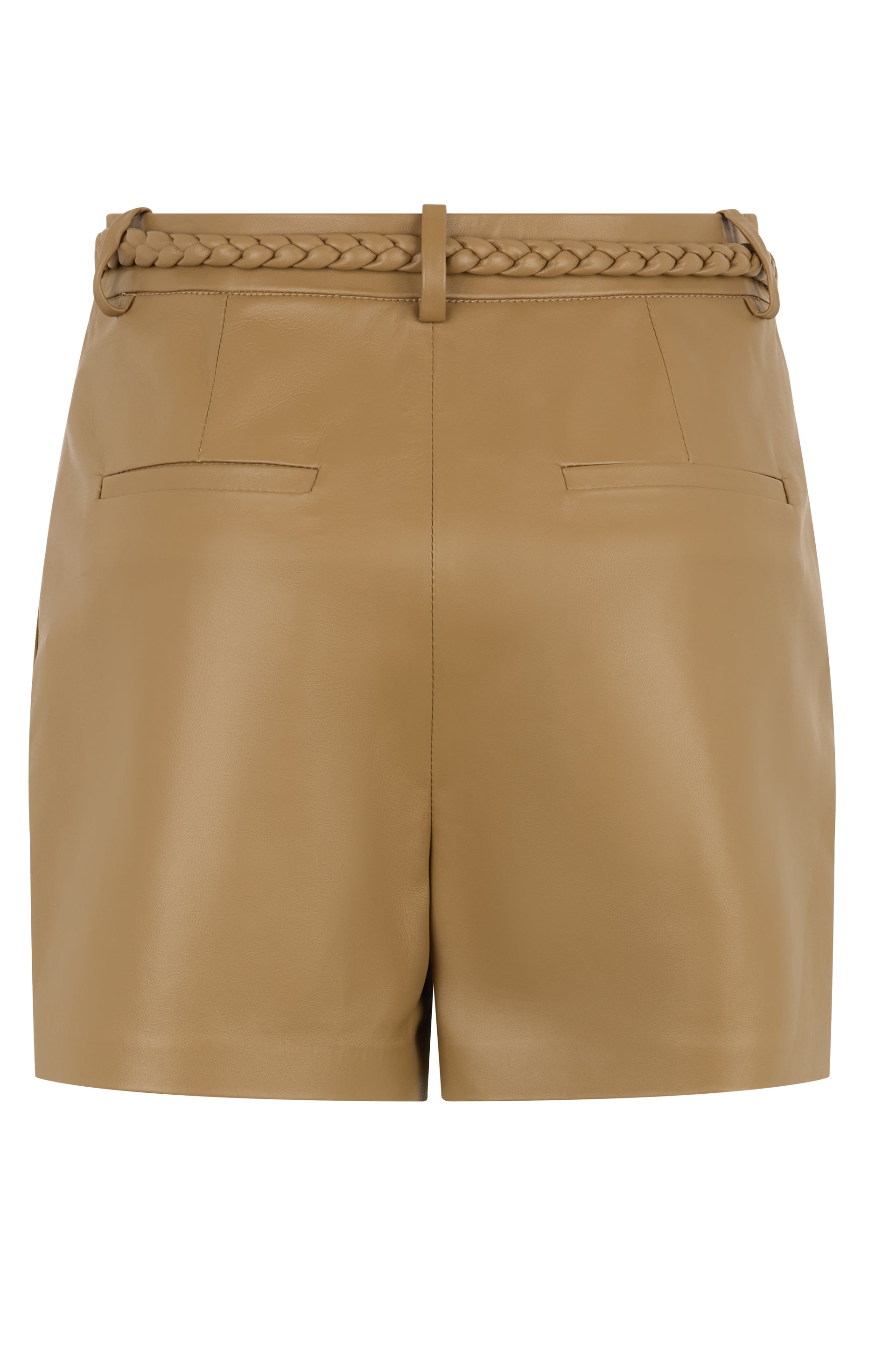 Beige leather shorts with a minimal and versatile design.