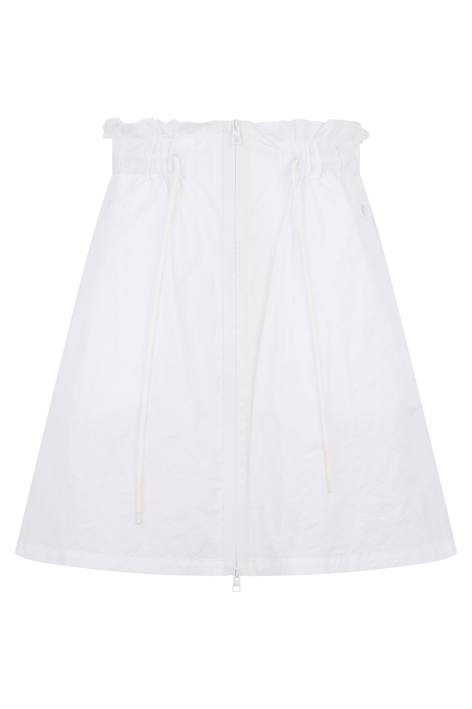 Midi bank dress with front zip, intricate and versatile design.