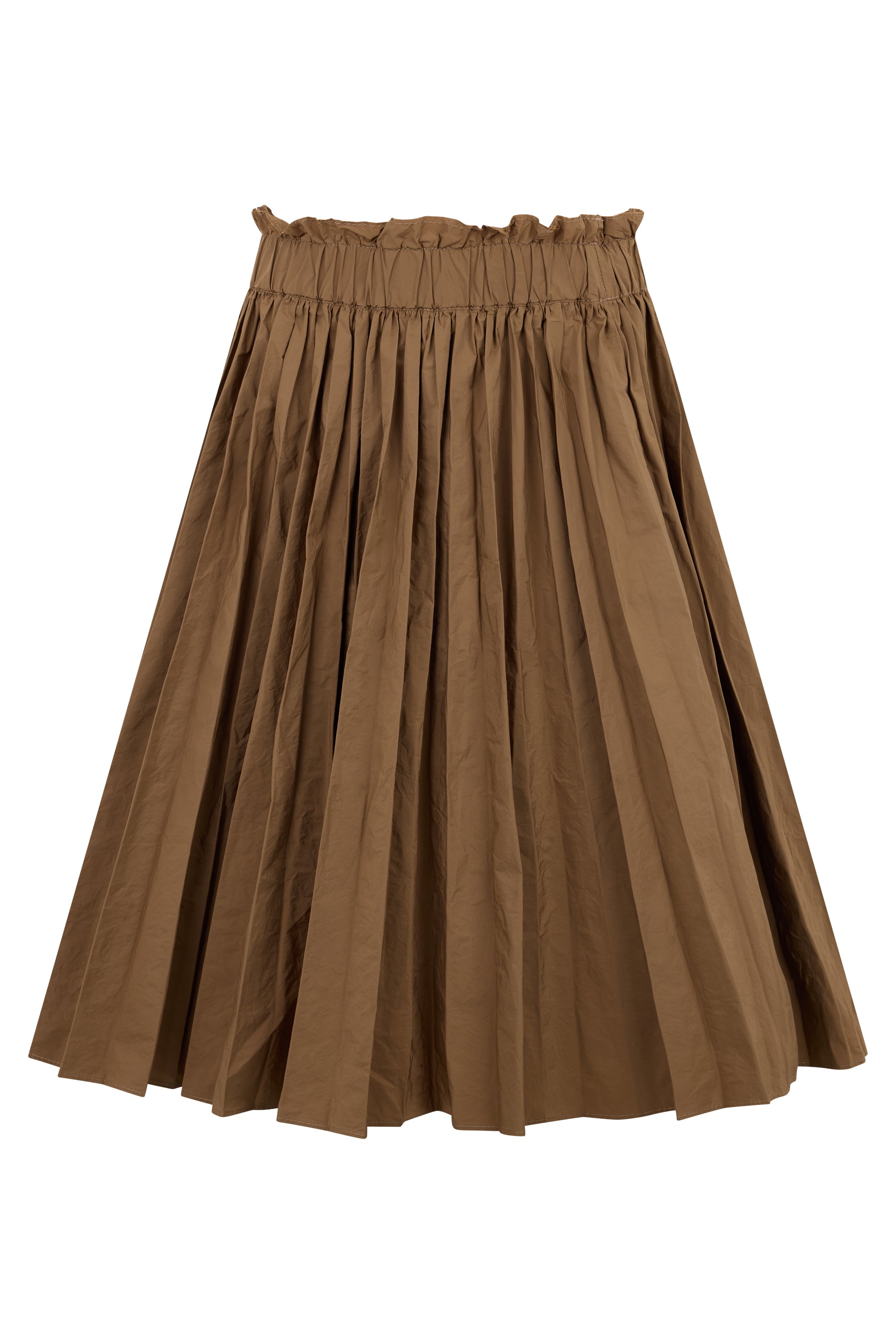 Wide brown dress with elegant versatile pleats.