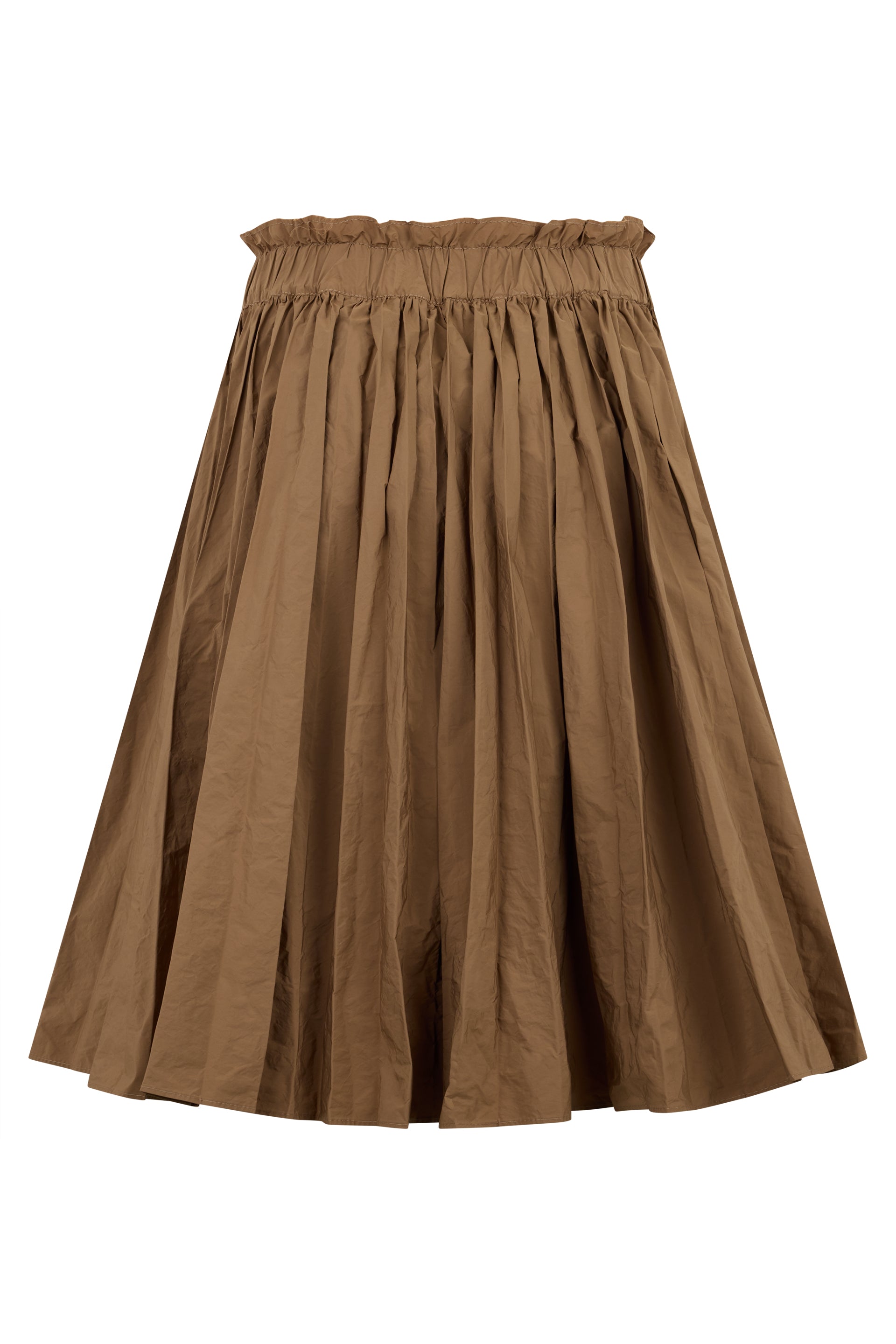 Wide brown dress with elegant versatile pleats.