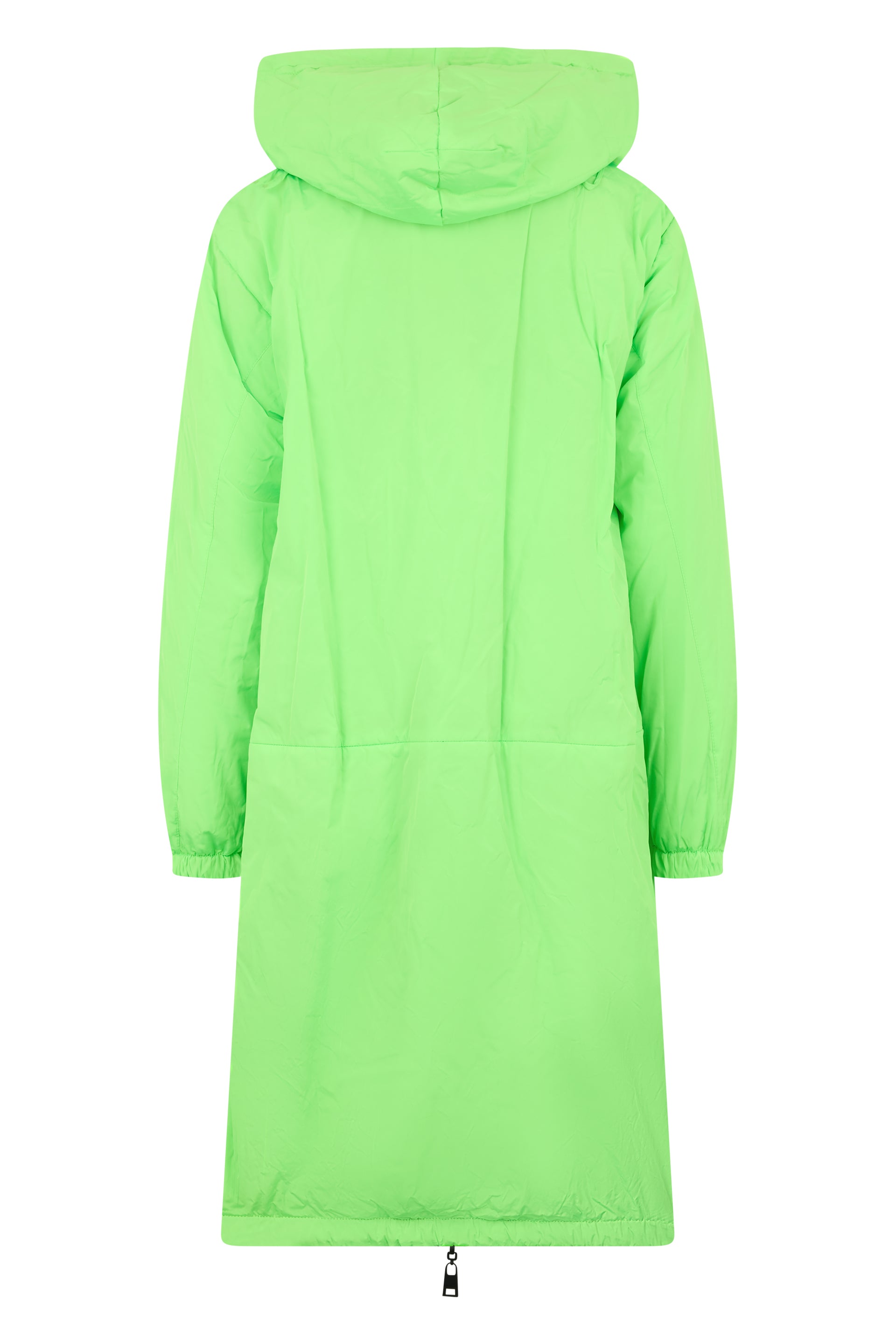 Long lime green jacket with a wide elegant collar.