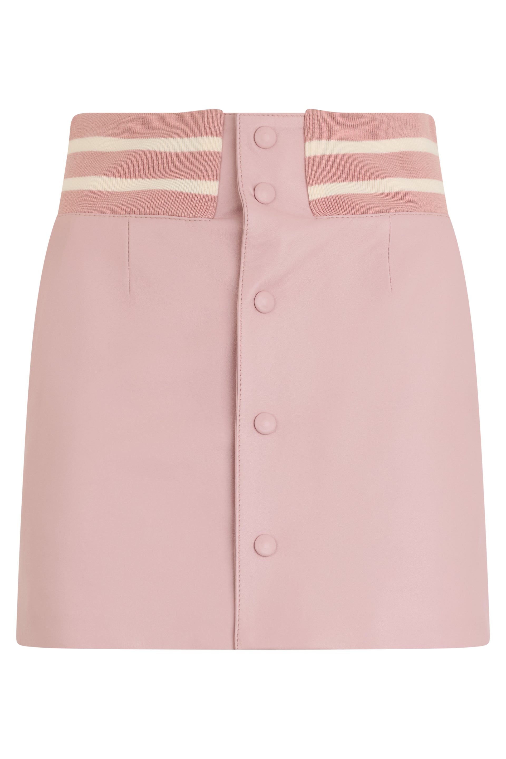 Short pink leather dress versatile with buttons.