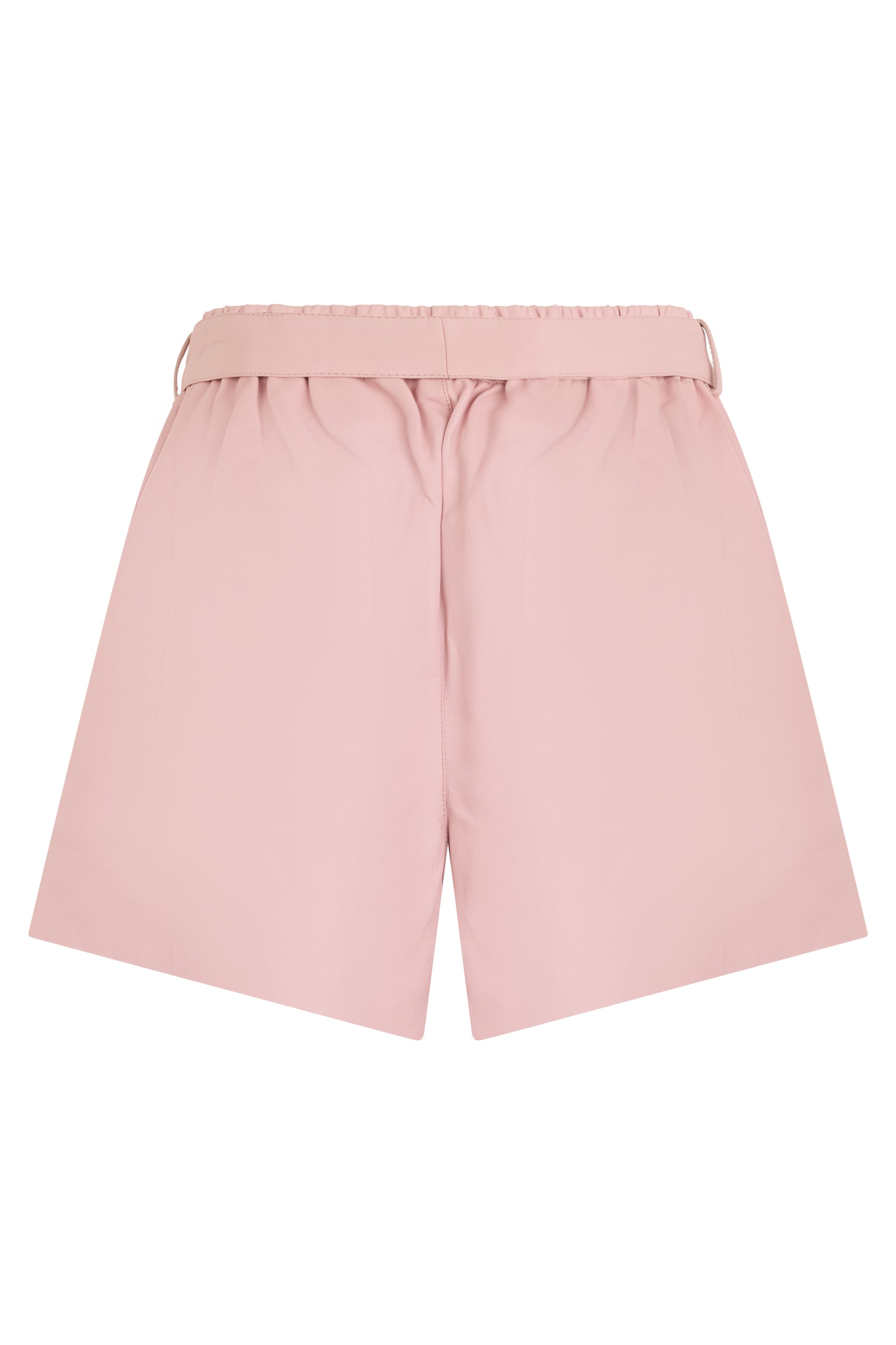 Elegant pink shorts with a belt at the waist.