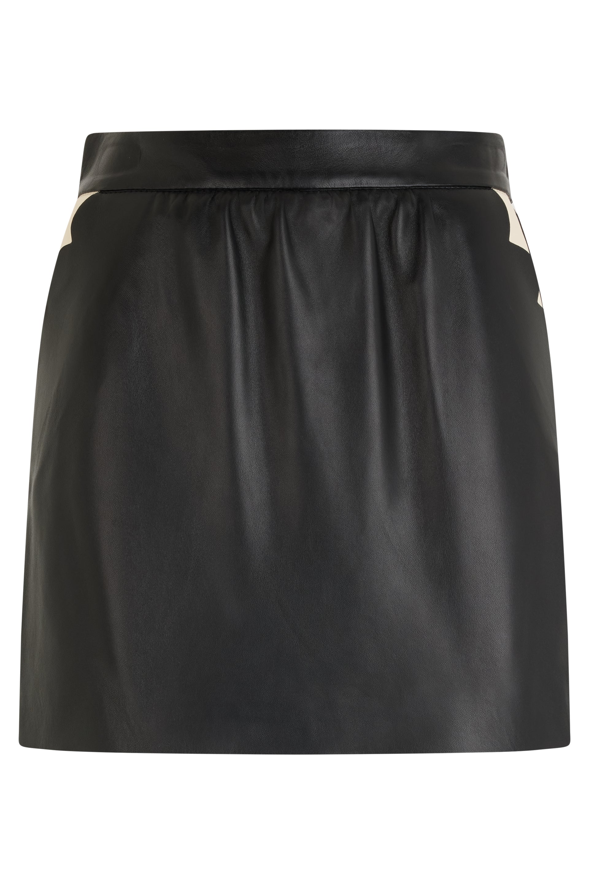 Elegant short black leather skirt.