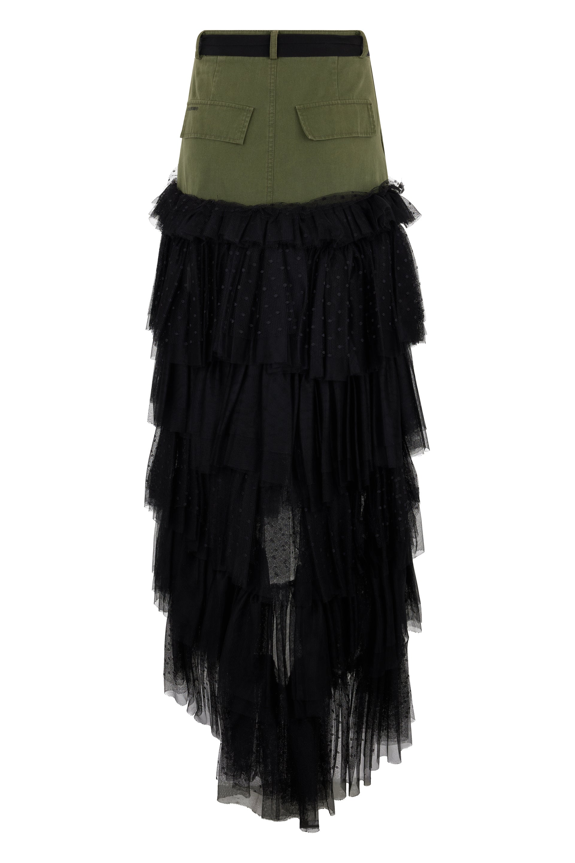 Long elegant skirt with black ruffles.