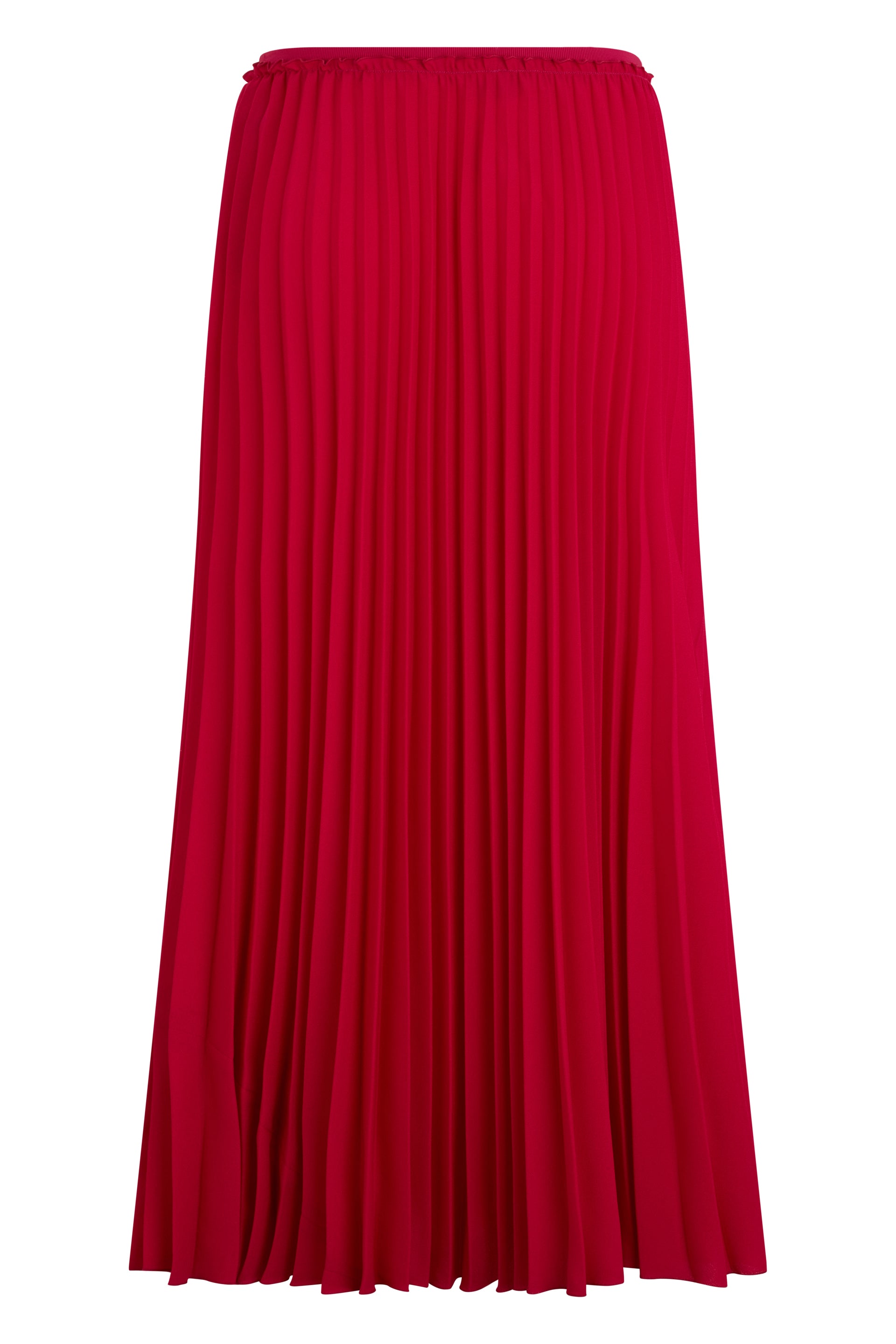 Red flowing midi dress, elegant and versatile.