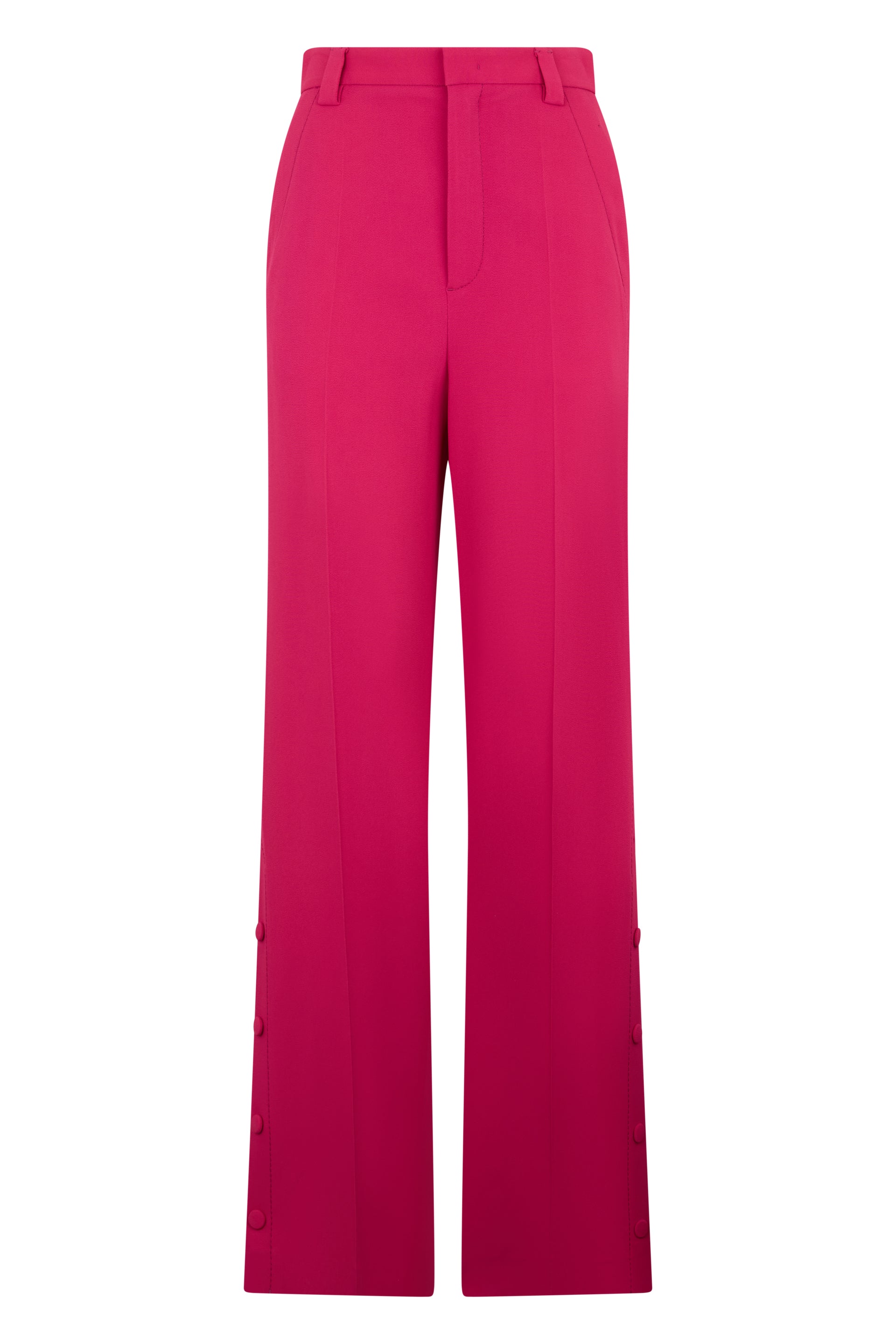 Fuchsia wide-leg pants with a high waist and a modern, elegant design.