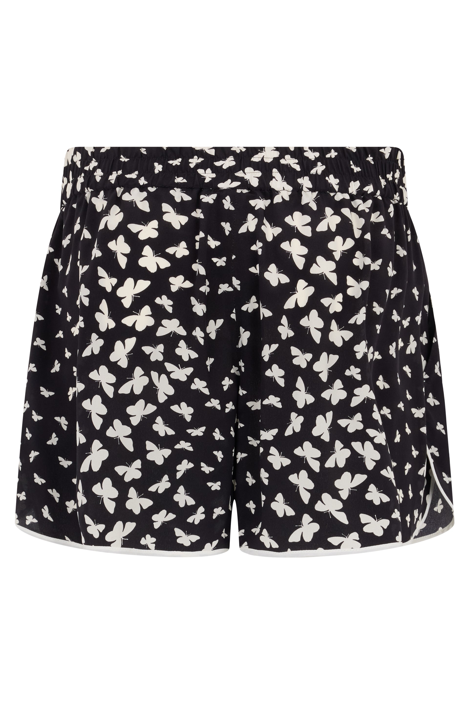 Black short pants with a white pattern.
