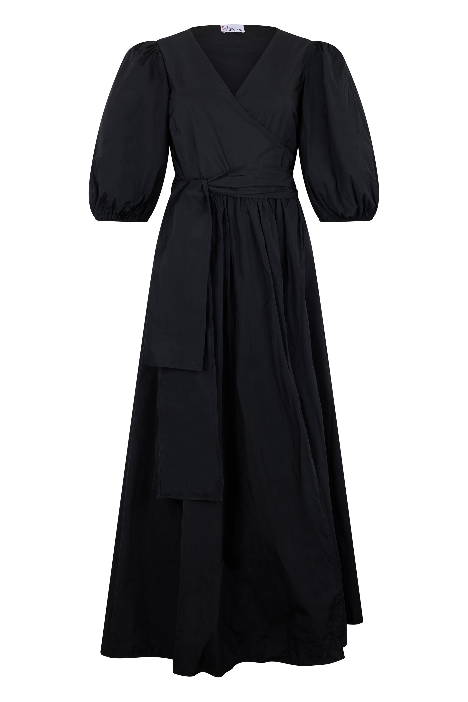 Elegant long black dress with V-neck.