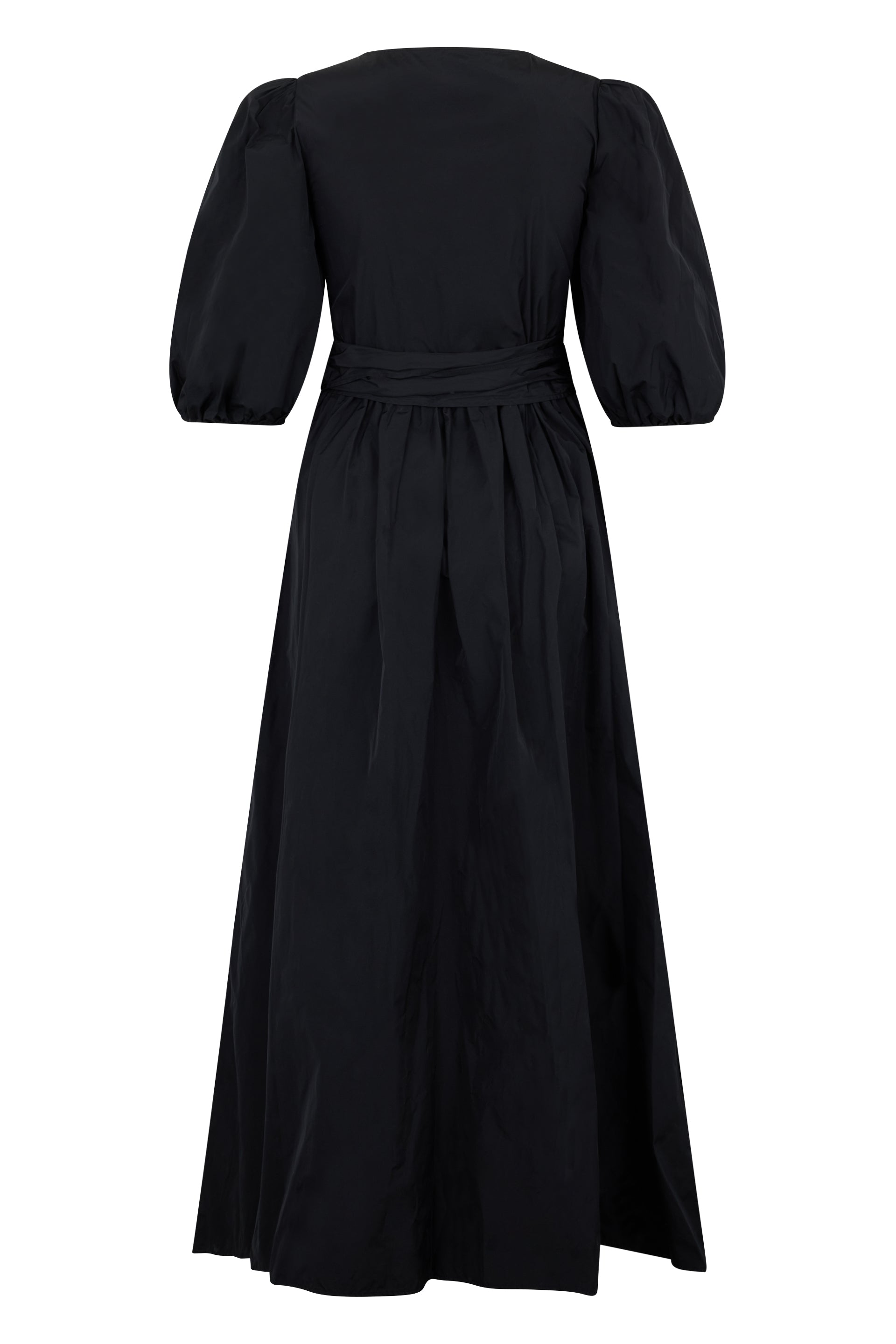 Elegant long black dress with V-neck.