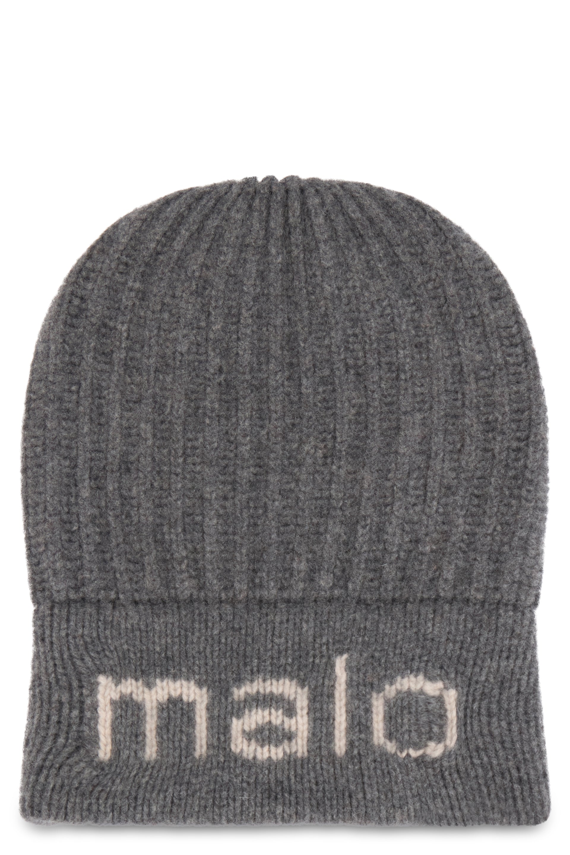 Gray knitted hat with distinctive logo