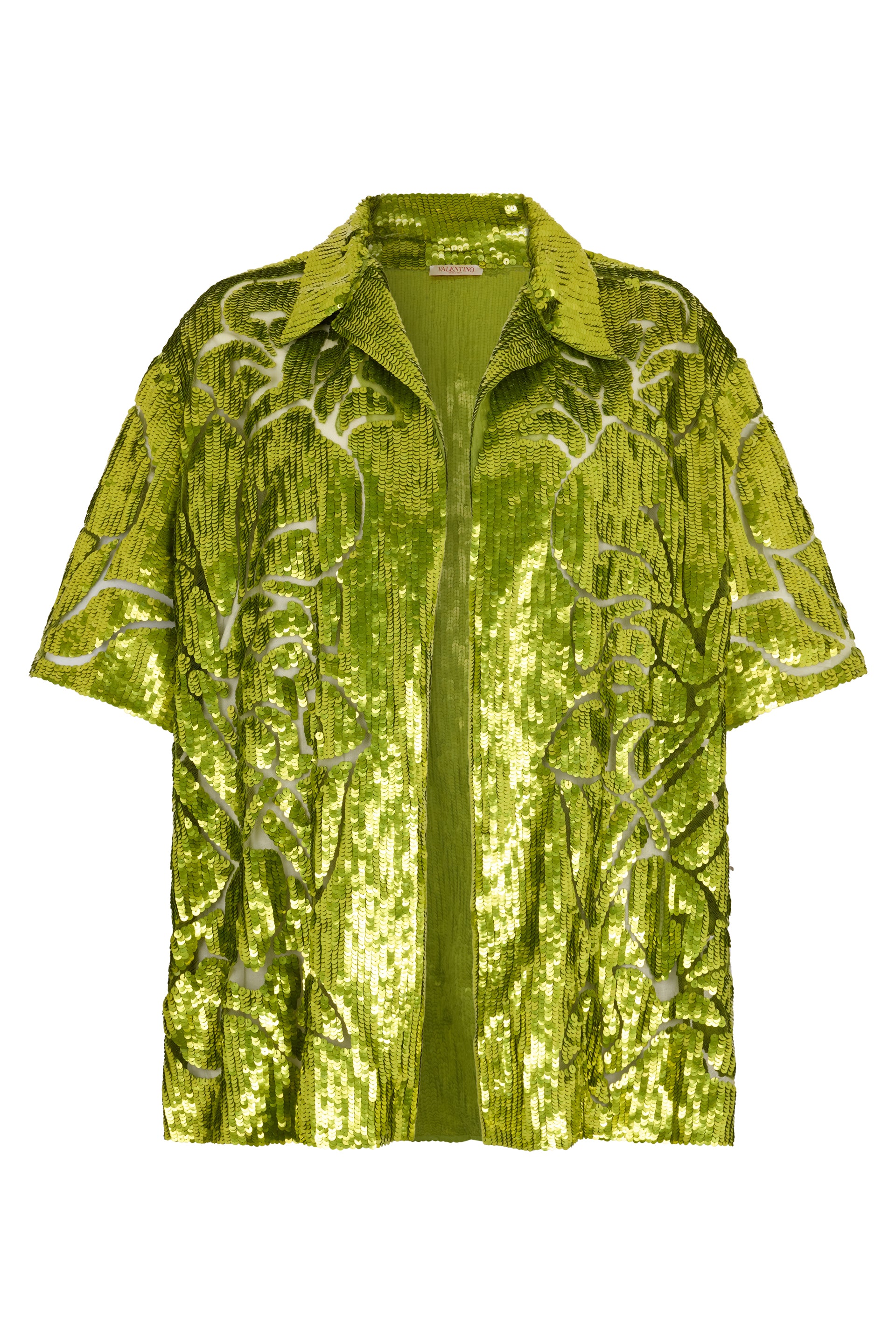 Elegant green shirt with sequins and short sleeves in an oversized fit.