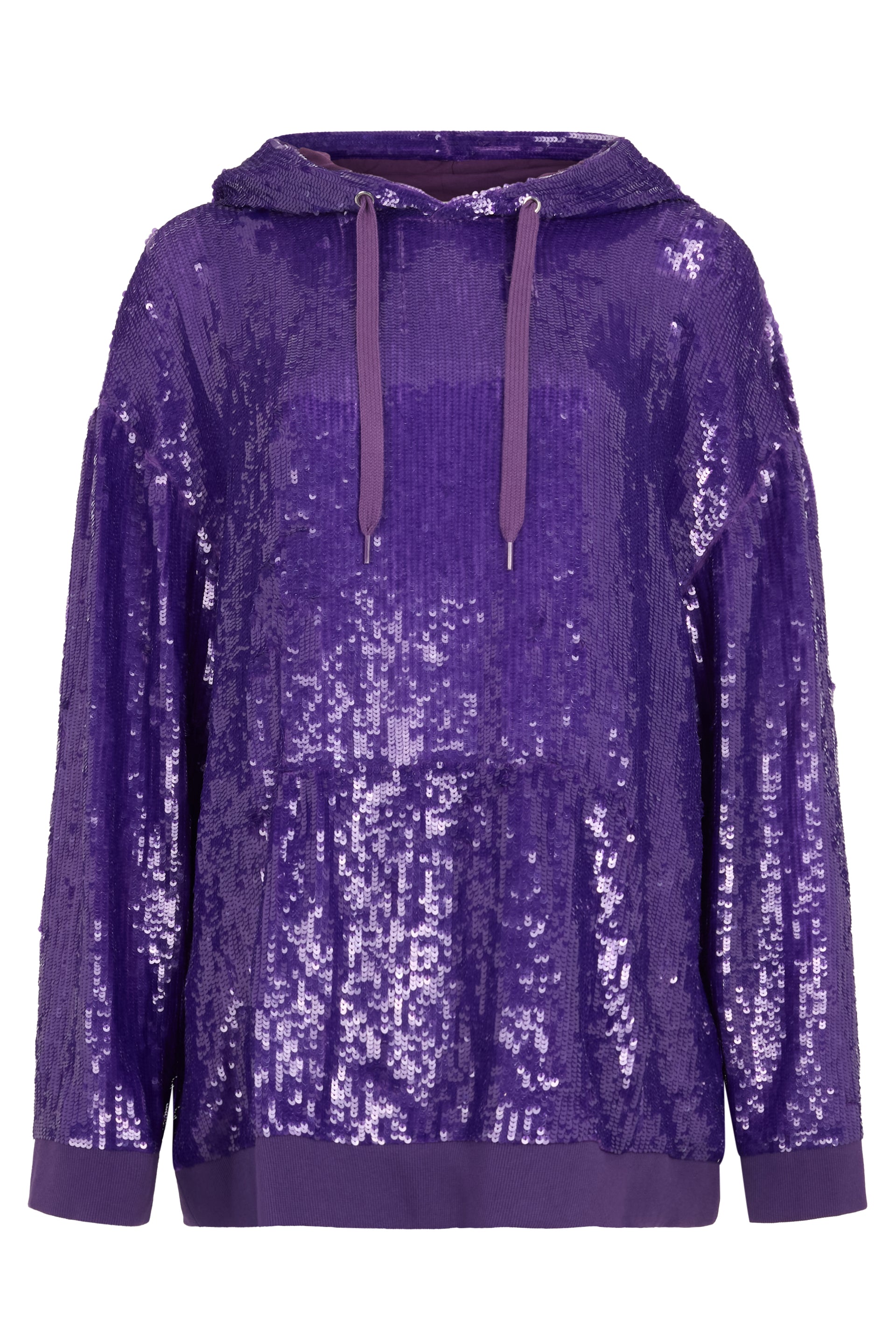 Purple hoodie with glittering sequins and a loose fit