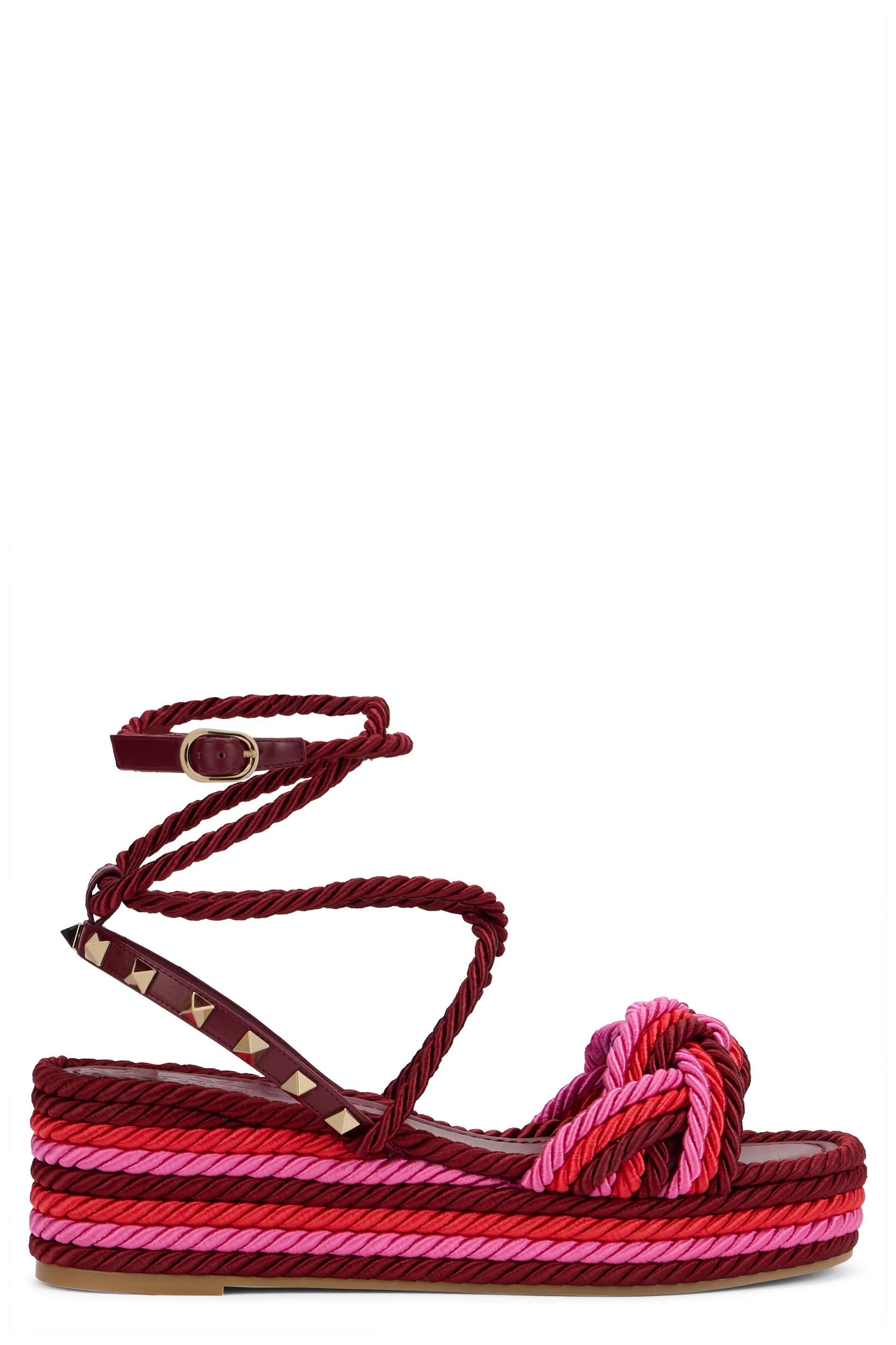 Elegant red wedge sandals.