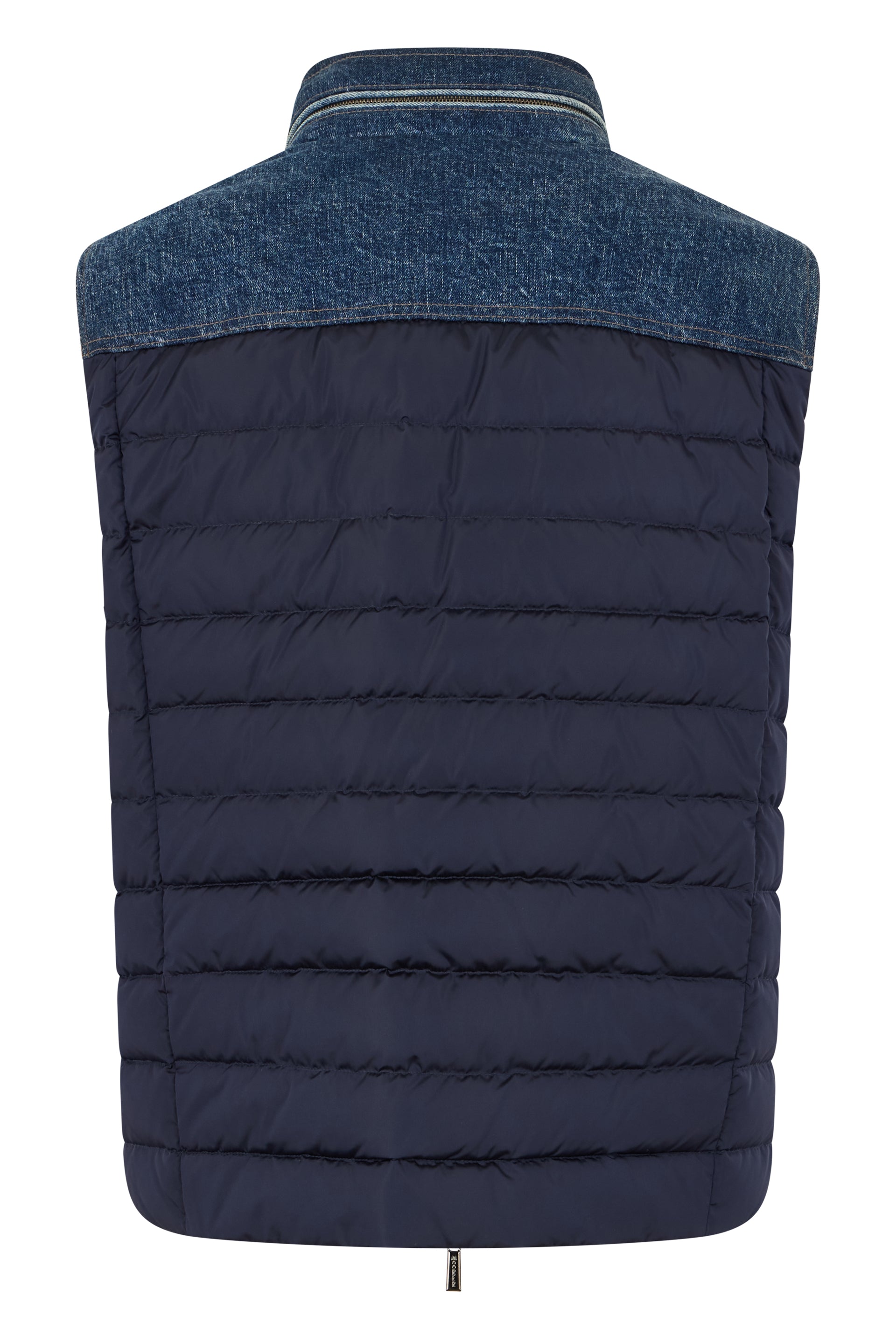 Blue vest with denim inserts and versatile design