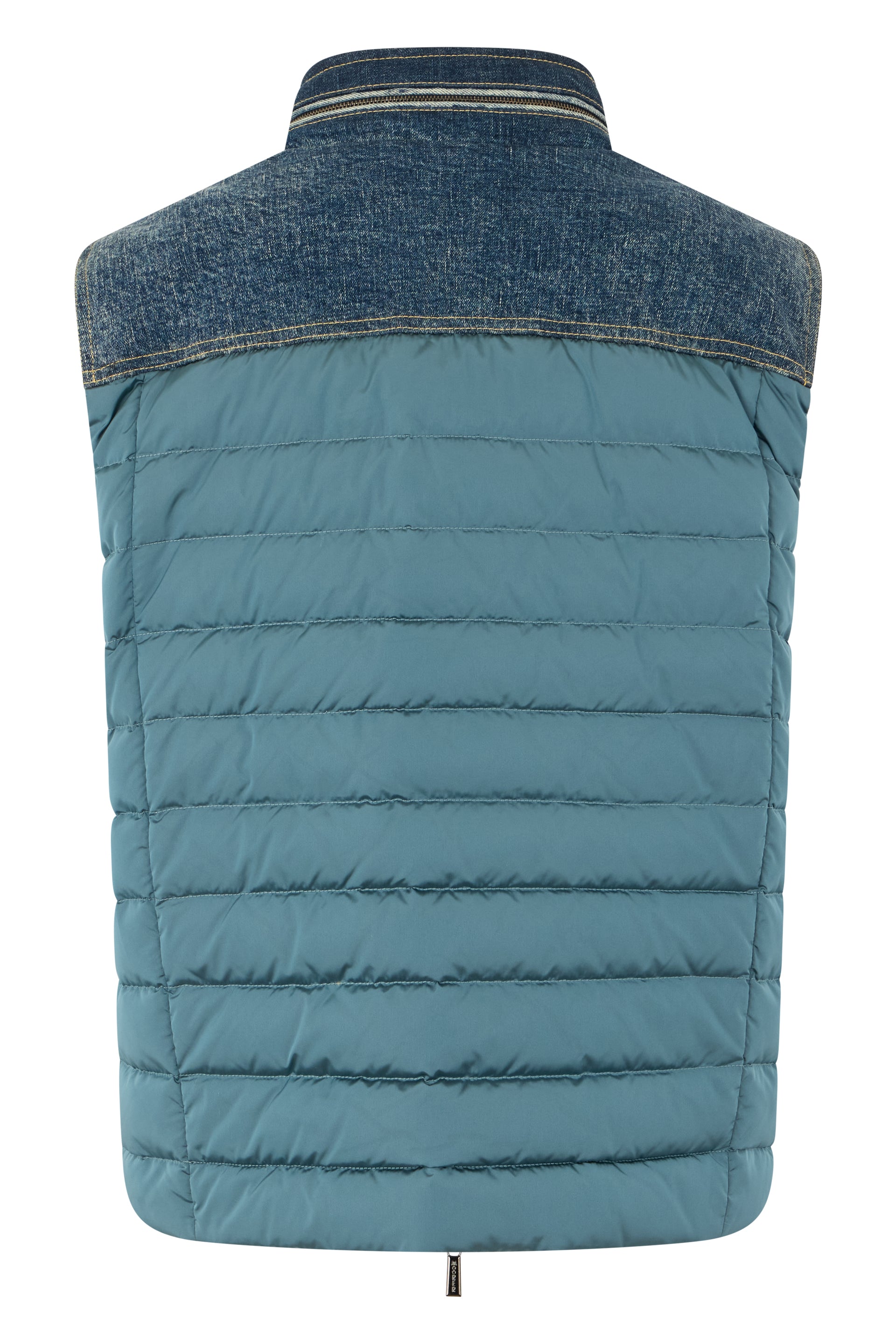 Turquoise sleeveless vest with denim inserts