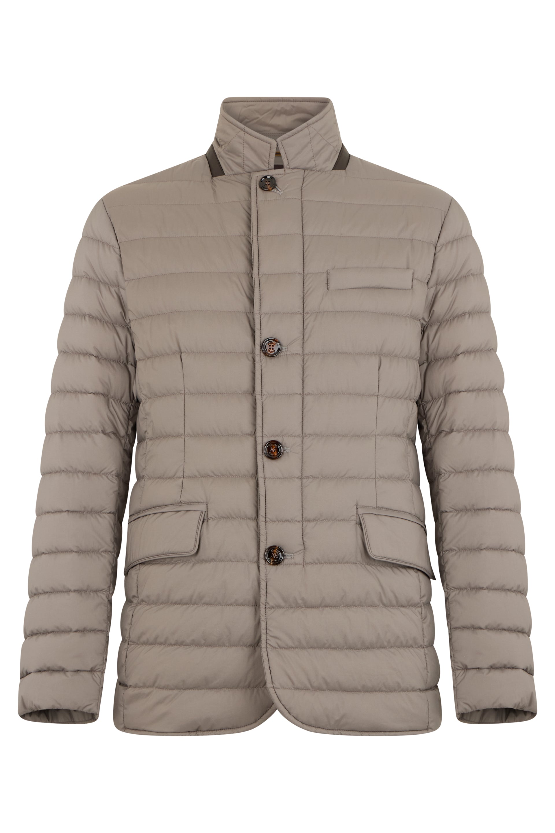 Mud-colored puffer jacket with a casual and versatile design