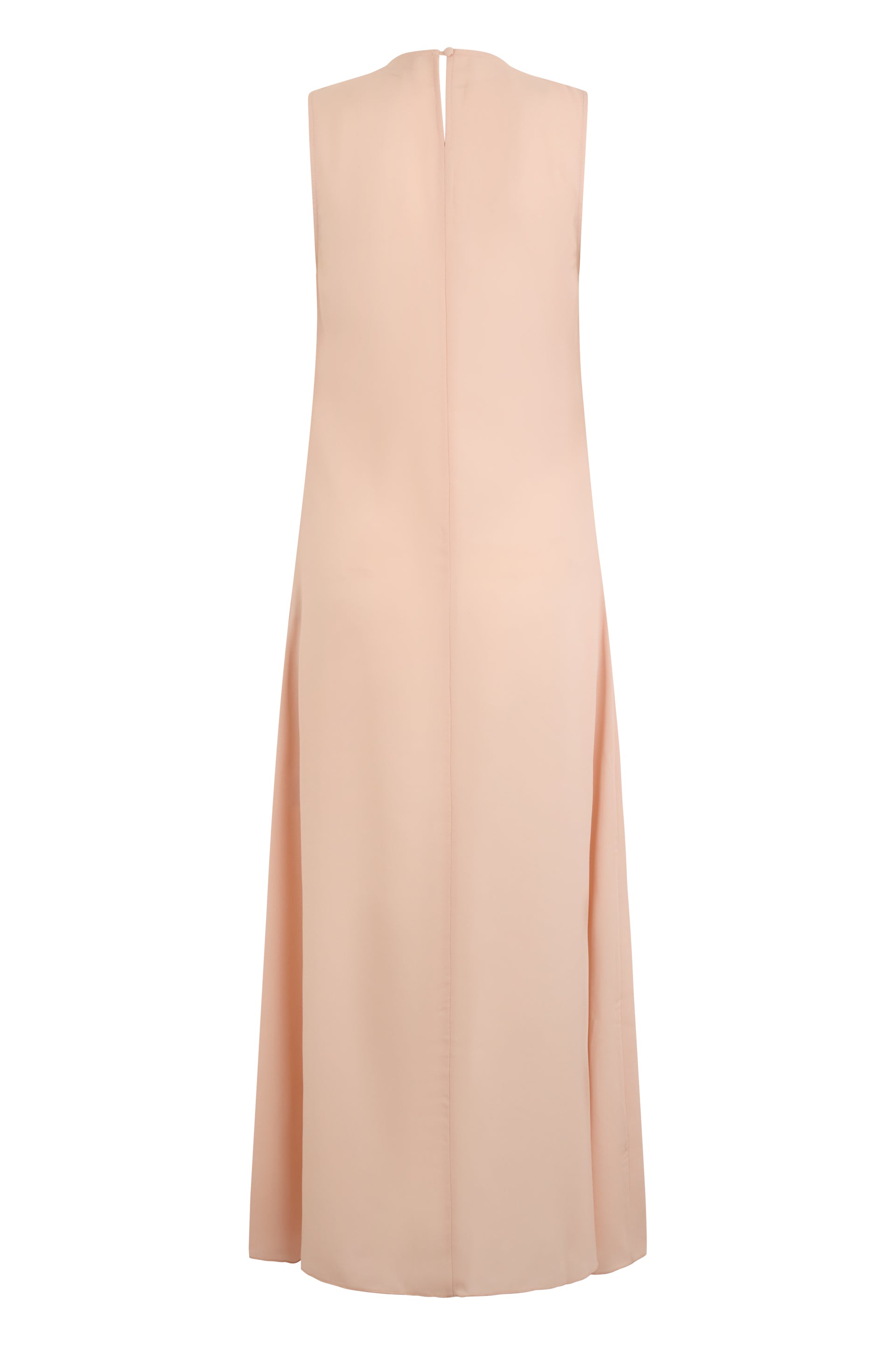 Elegant long beige dress without sleeves.